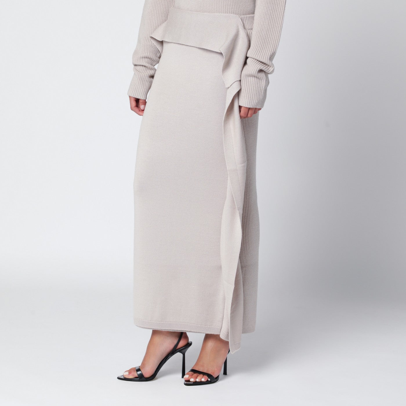 Light beige long wool skirt