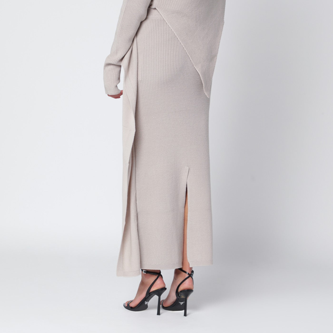 Light beige long wool skirt