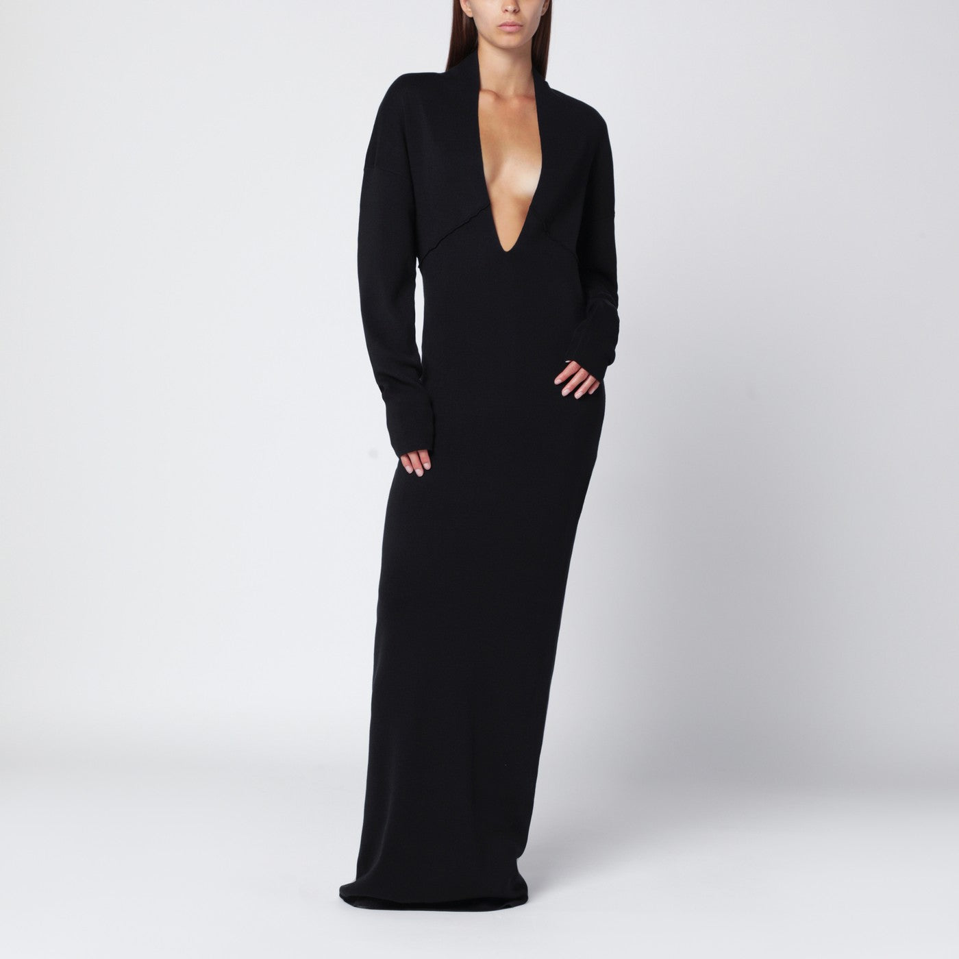 Black long dress with wide neckline