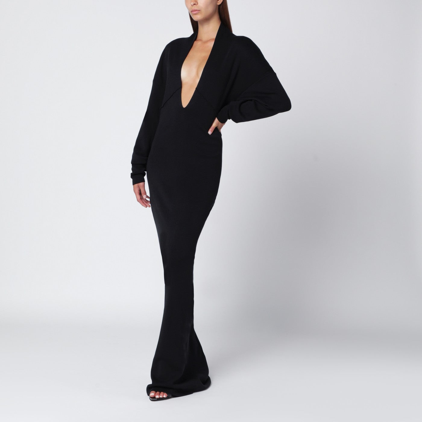 Black long dress with wide neckline