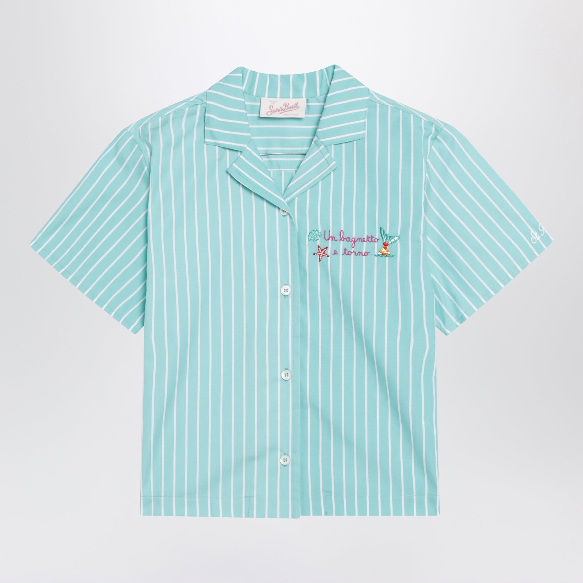 Camicia verde acqua a righe in cotone