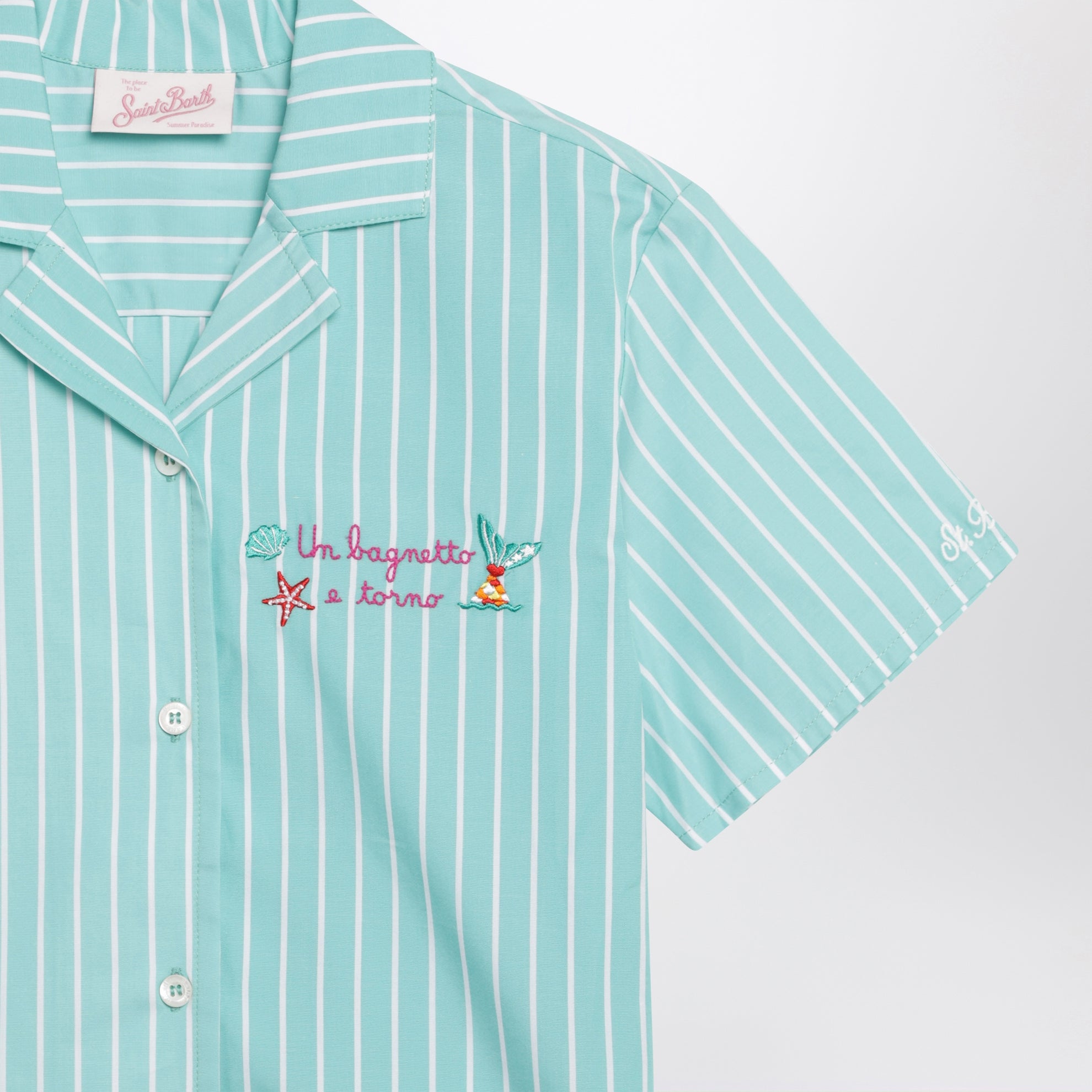 Camicia verde acqua a righe in cotone