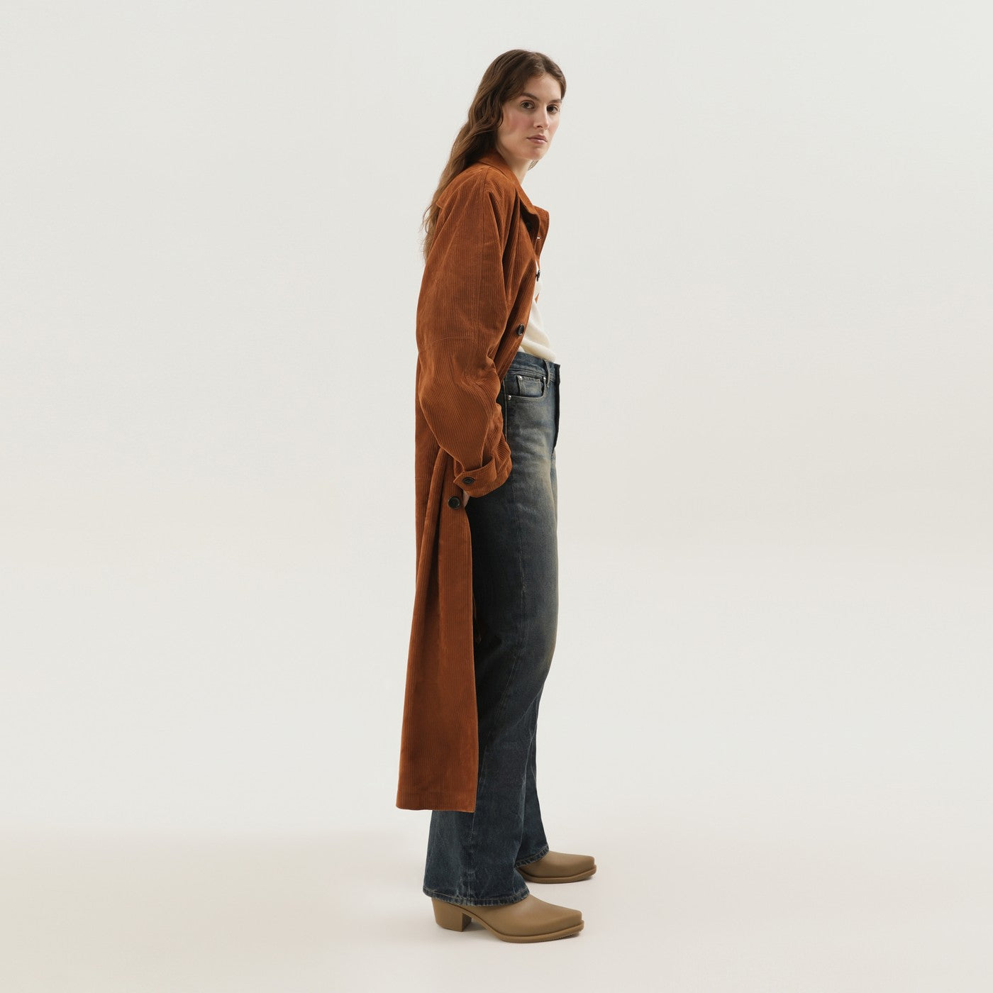 Brown corduroy leather Mackintosh coat