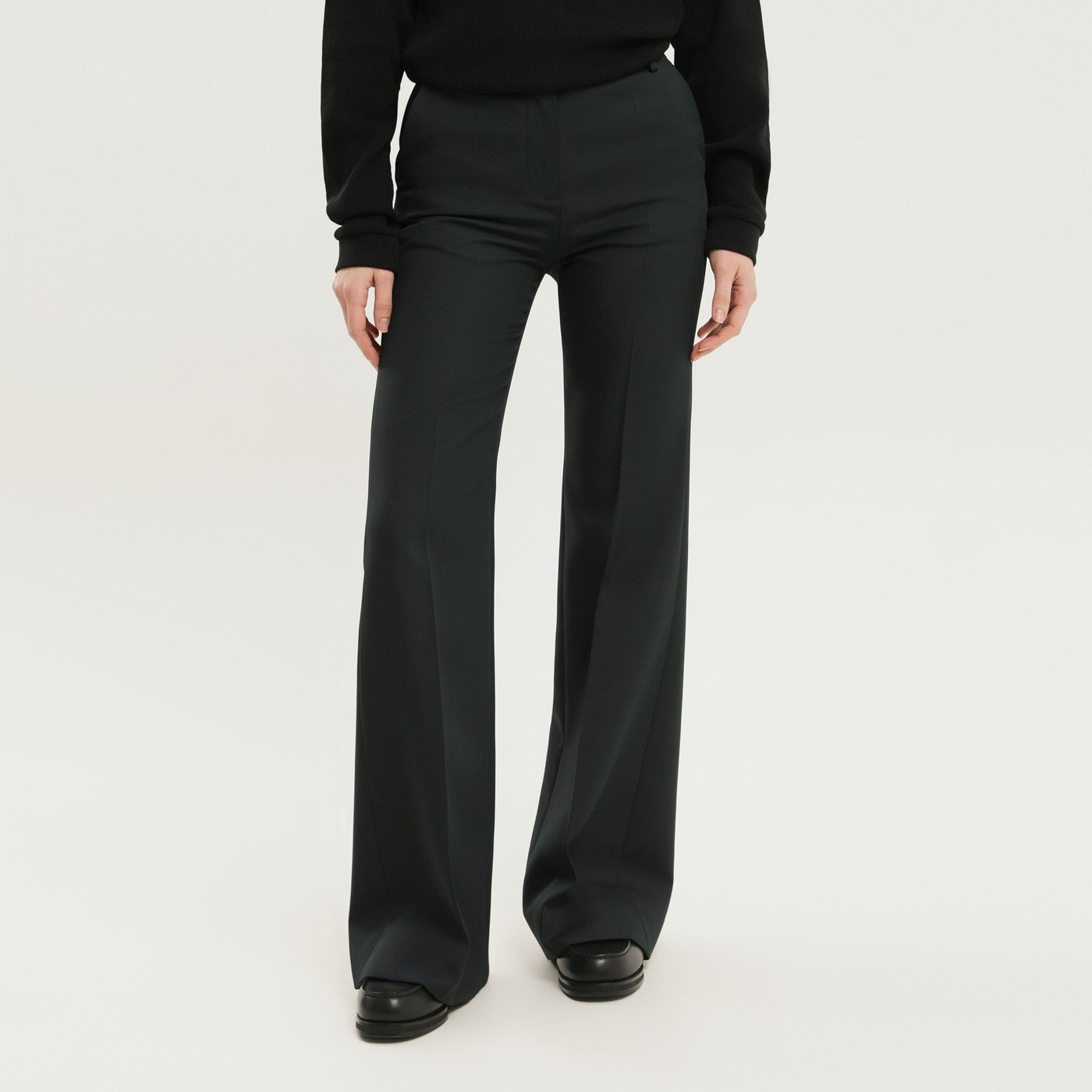 Pantalons évasés taille haute vert foncé