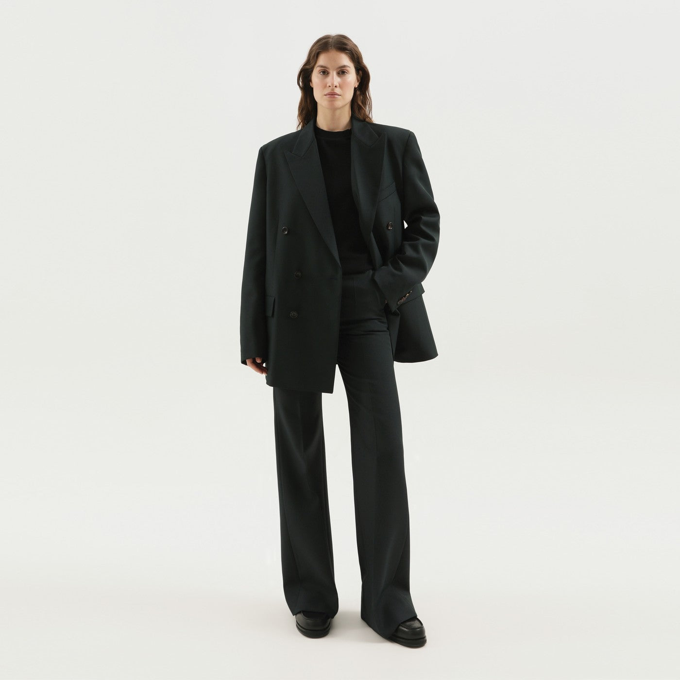 Pantalons évasés taille haute vert foncé