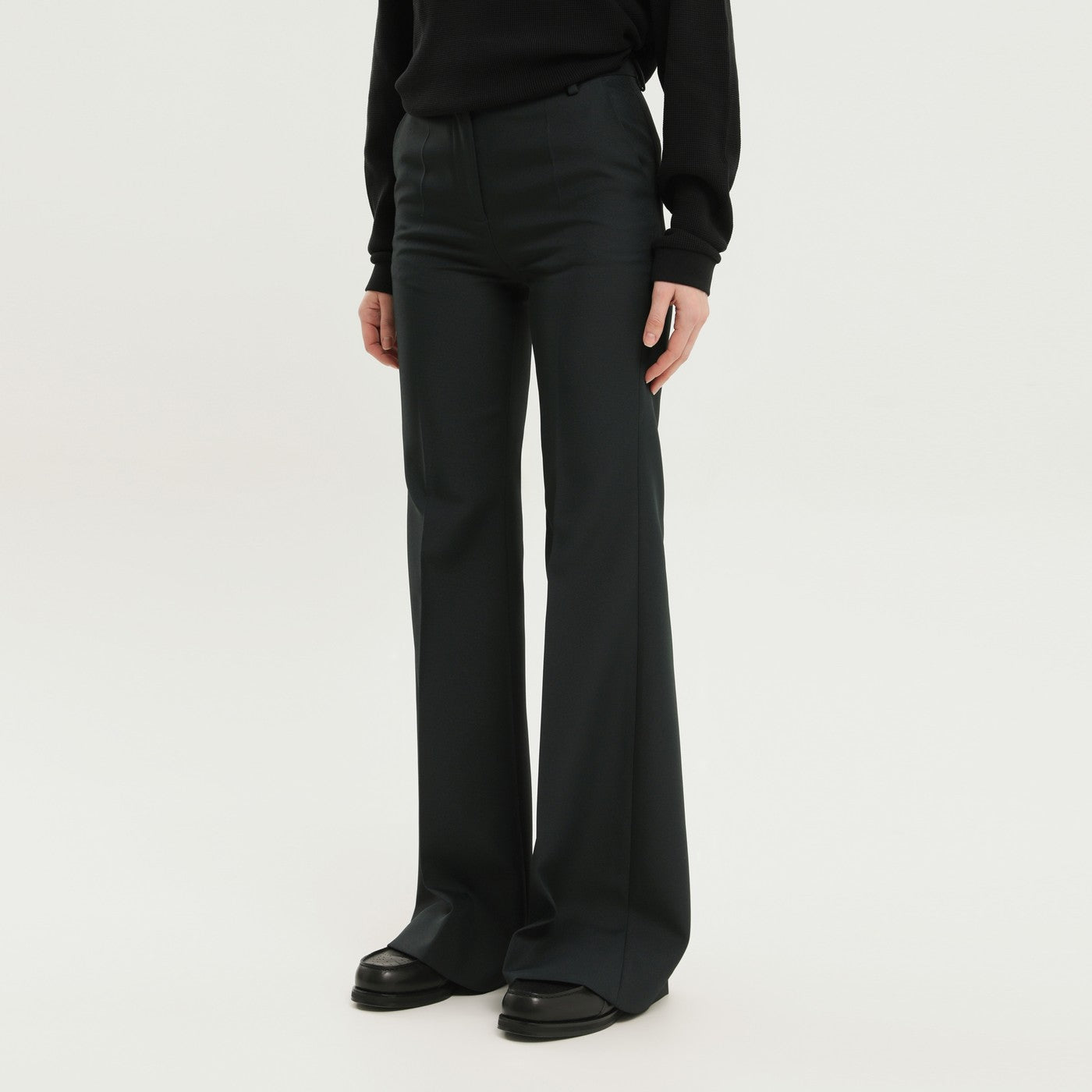 Pantalons évasés taille haute vert foncé