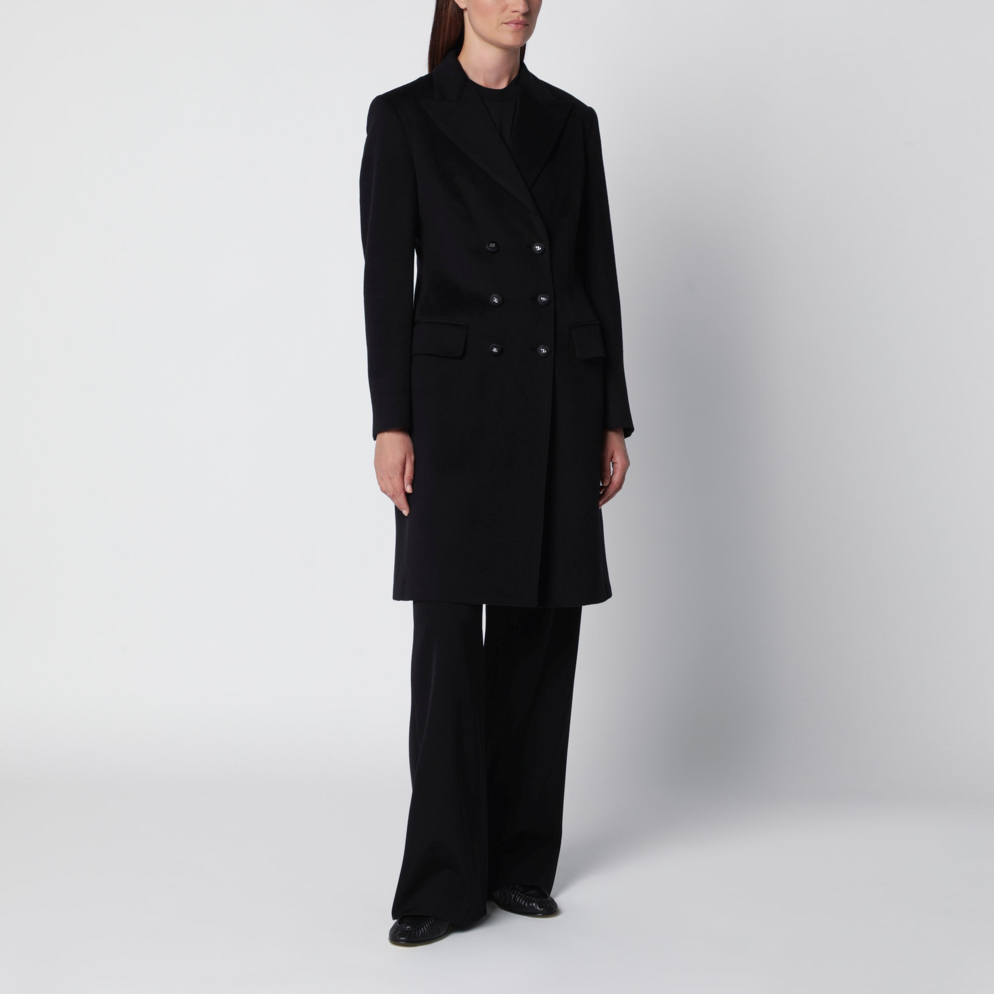 Manteau croisé noir en laine