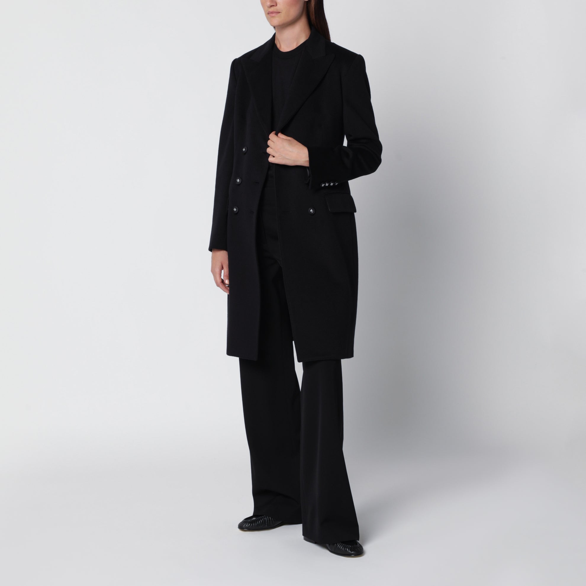 Manteau croisé noir en laine