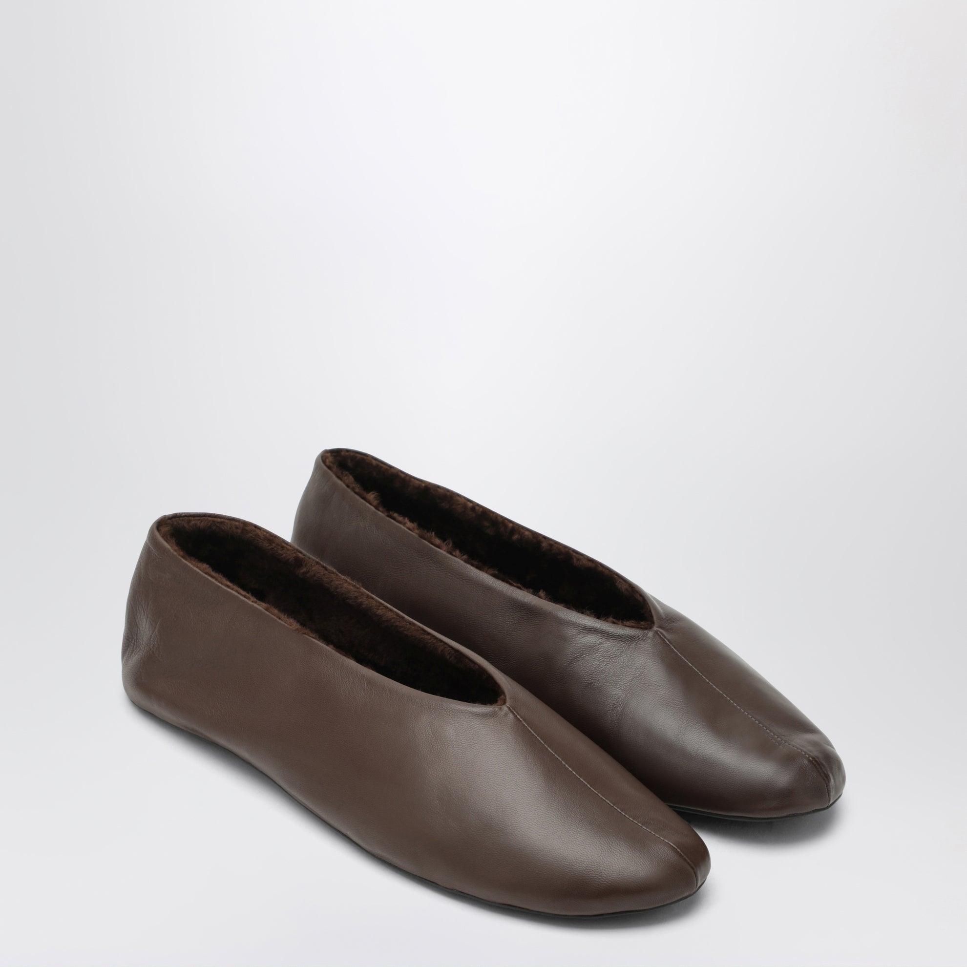 Slipper Stella marroni in pelle e shearling