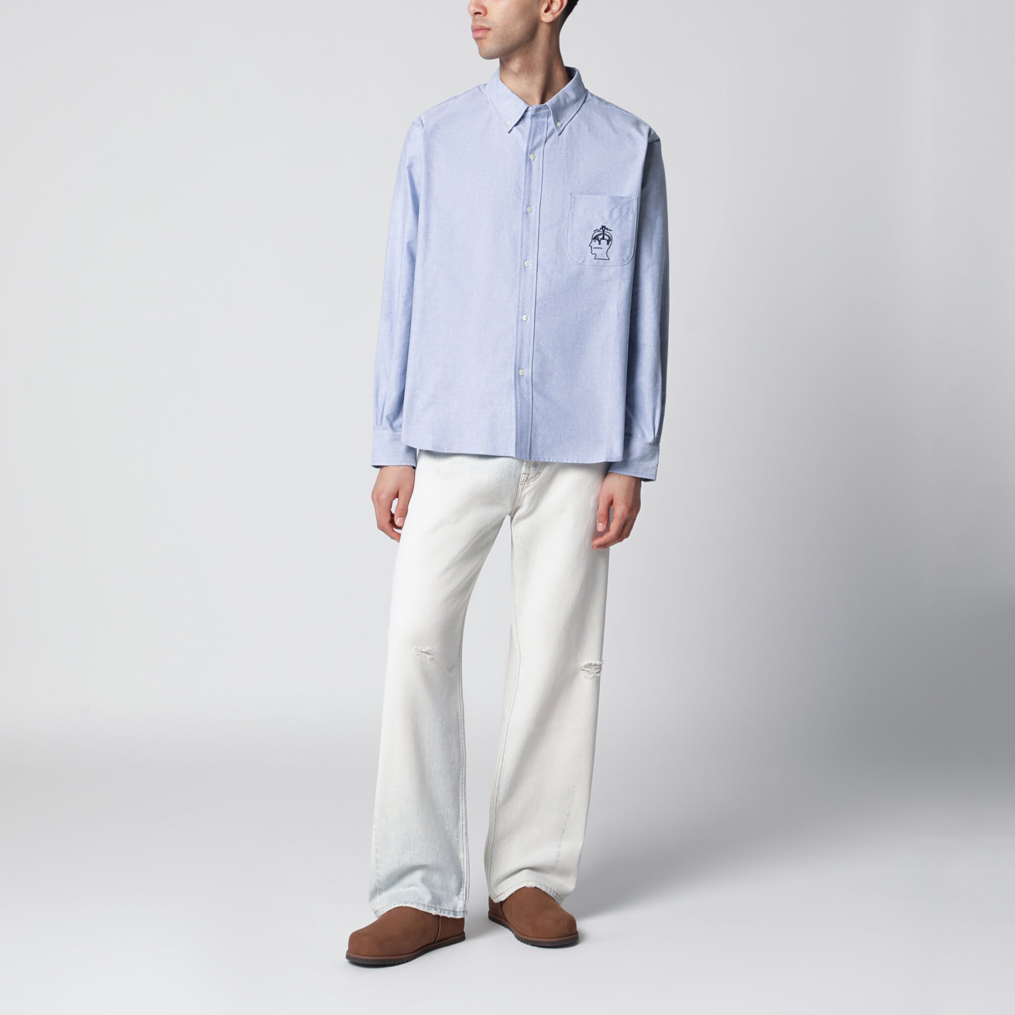 Chemise boutonnée bleu clair en coton