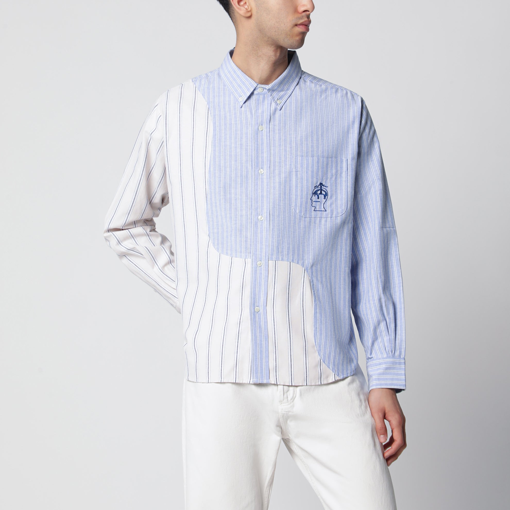 Camicia color-block a righe in cotone