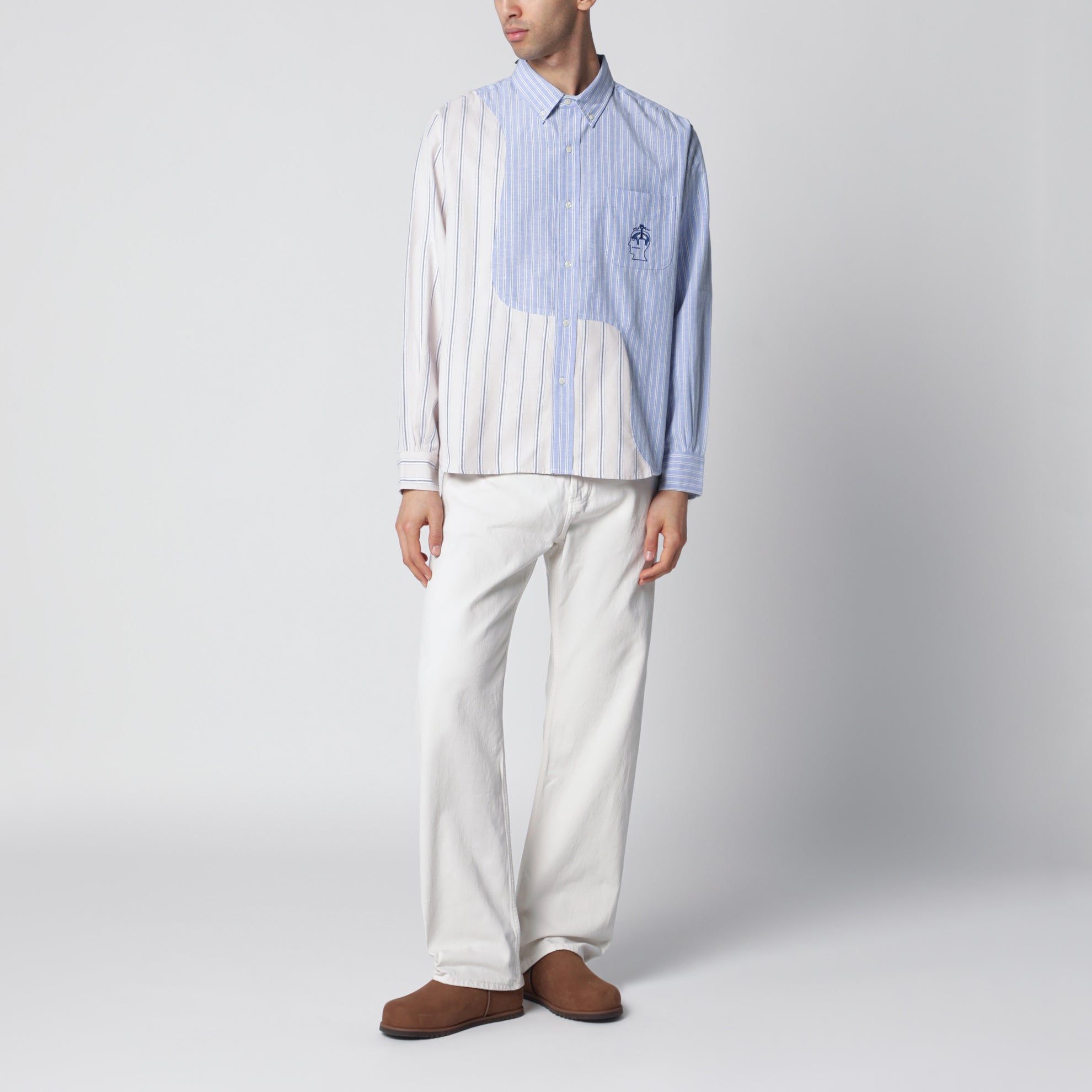 Camicia color-block a righe in cotone