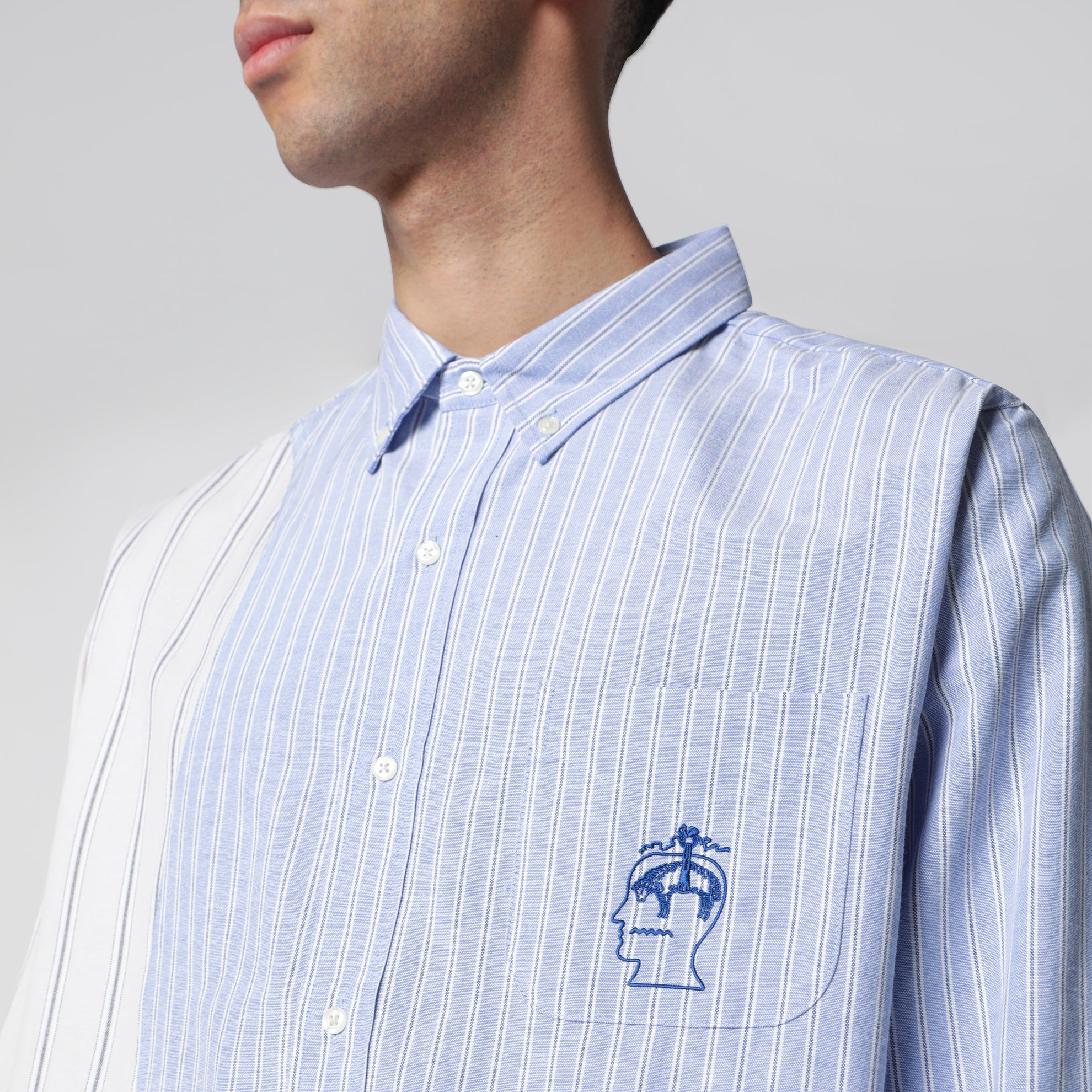 Camicia color-block a righe in cotone