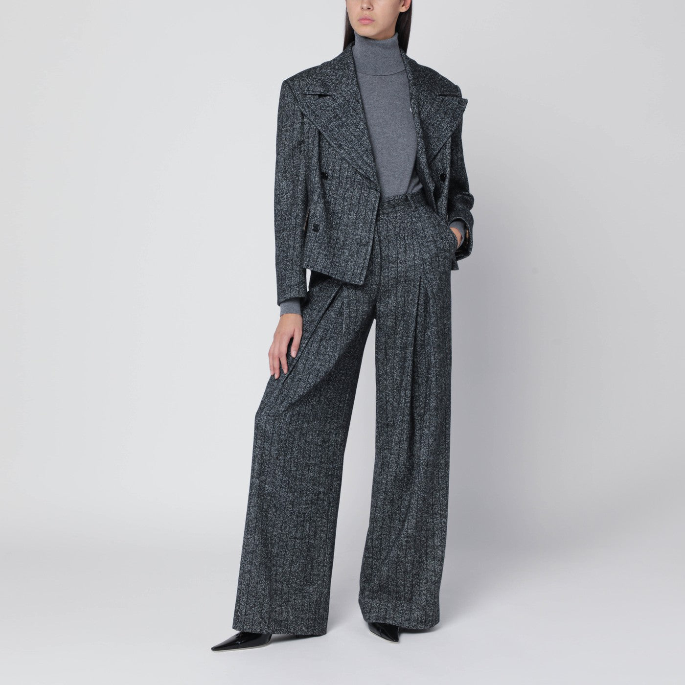 Dark grey short oversized striped jacket