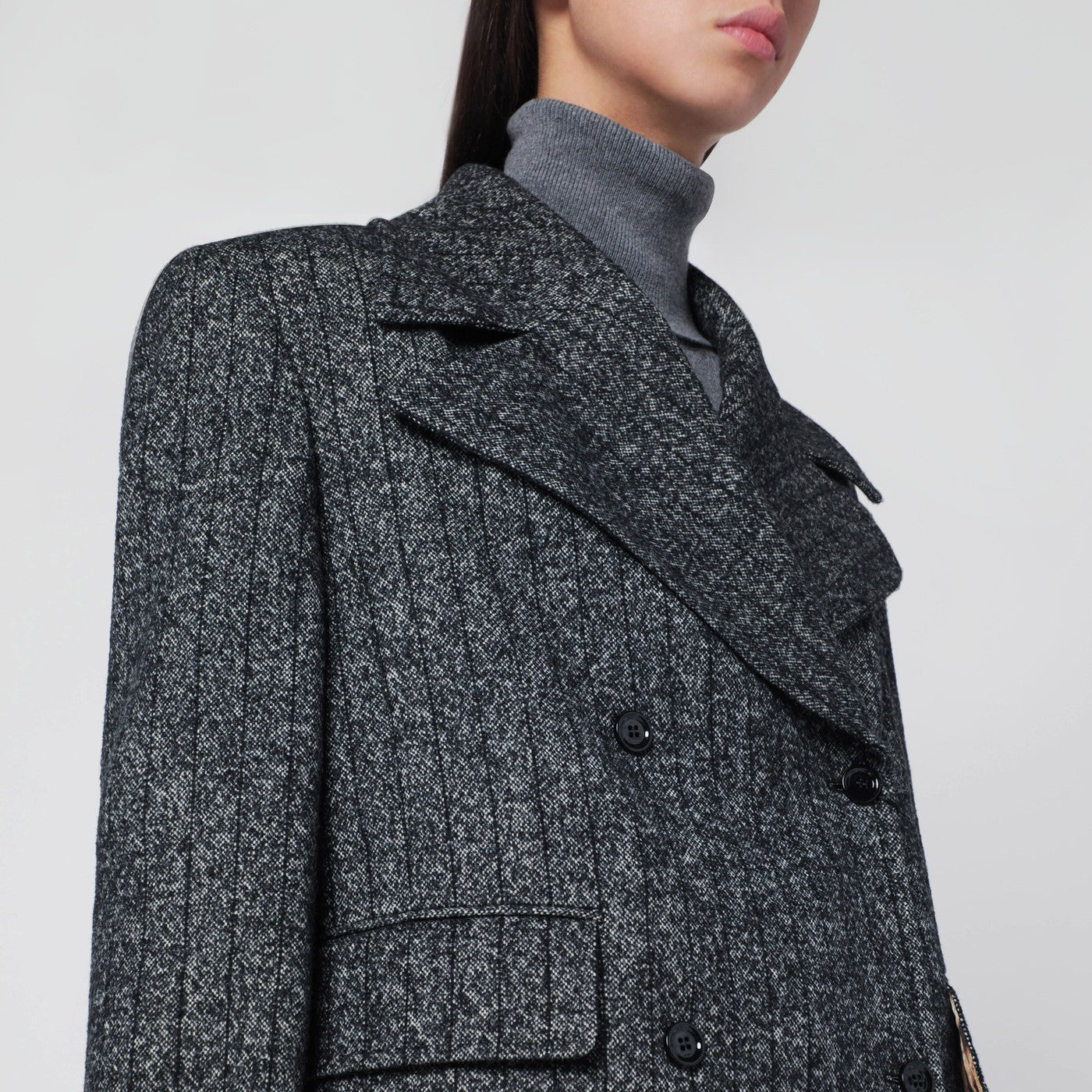 Dark grey short oversized striped jacket