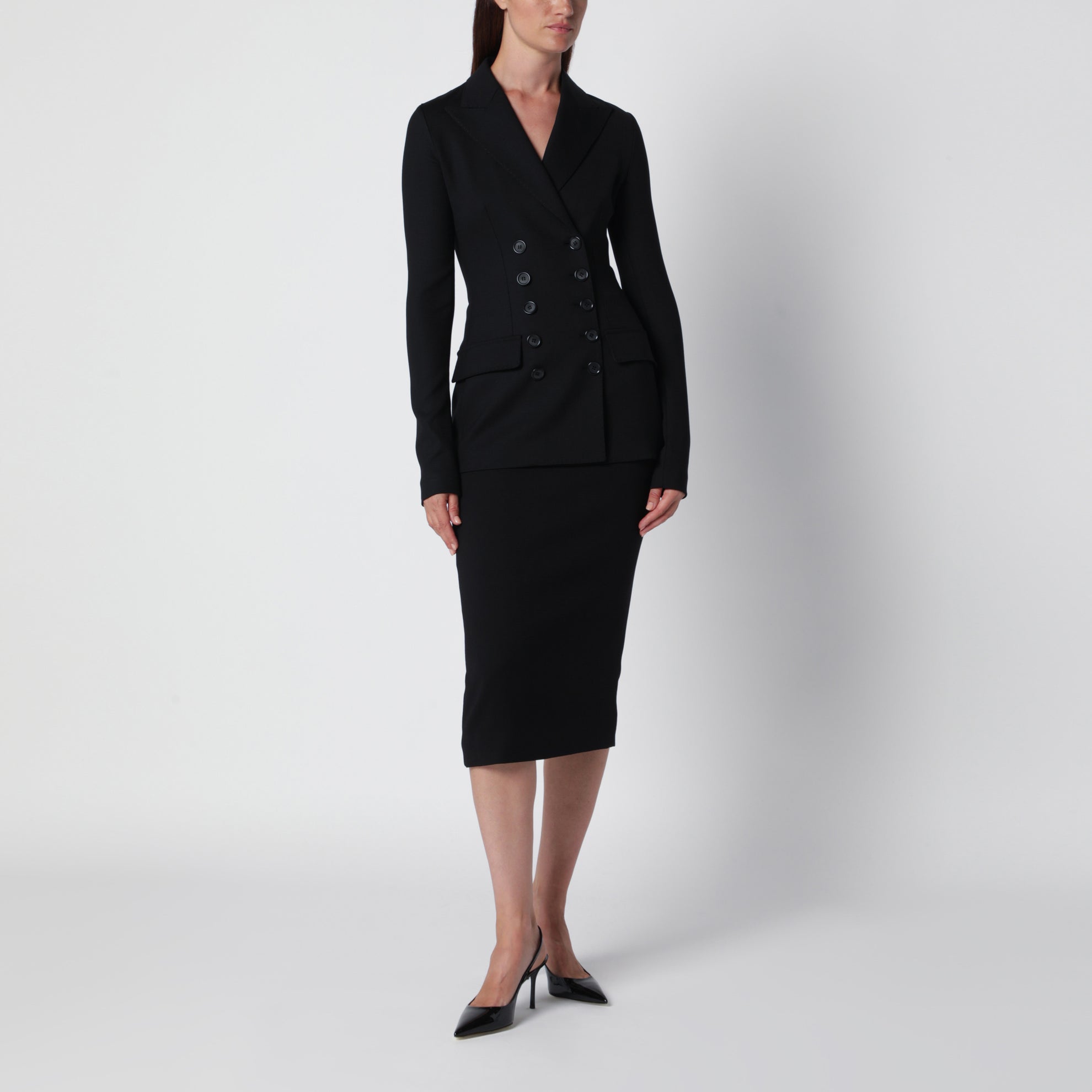 Black double-breasted wool jacket