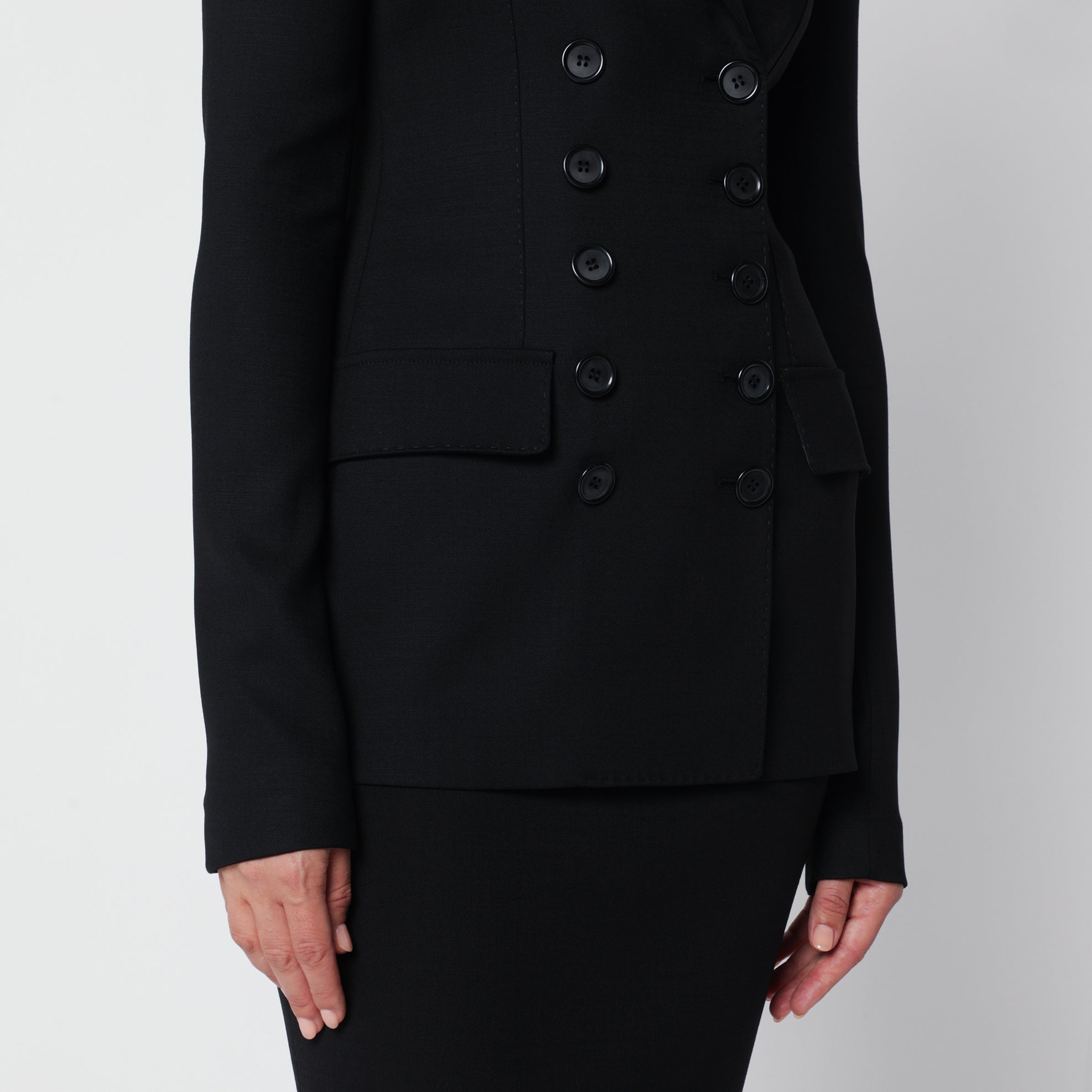 Black double-breasted wool jacket