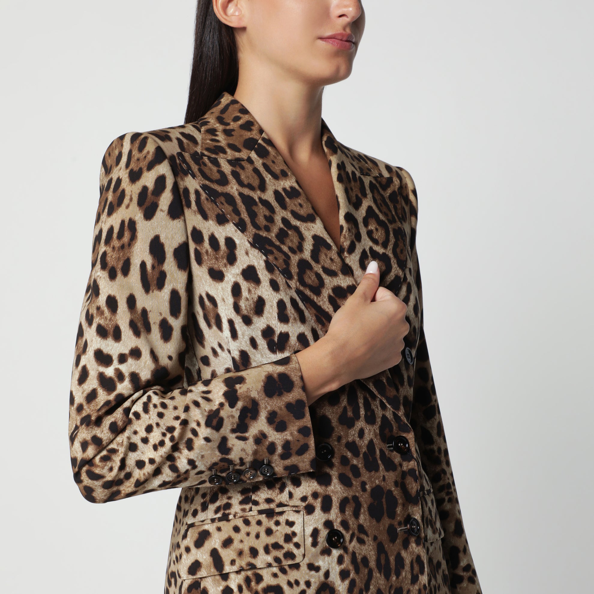 Veste croisée en laine à imprimé léopard
