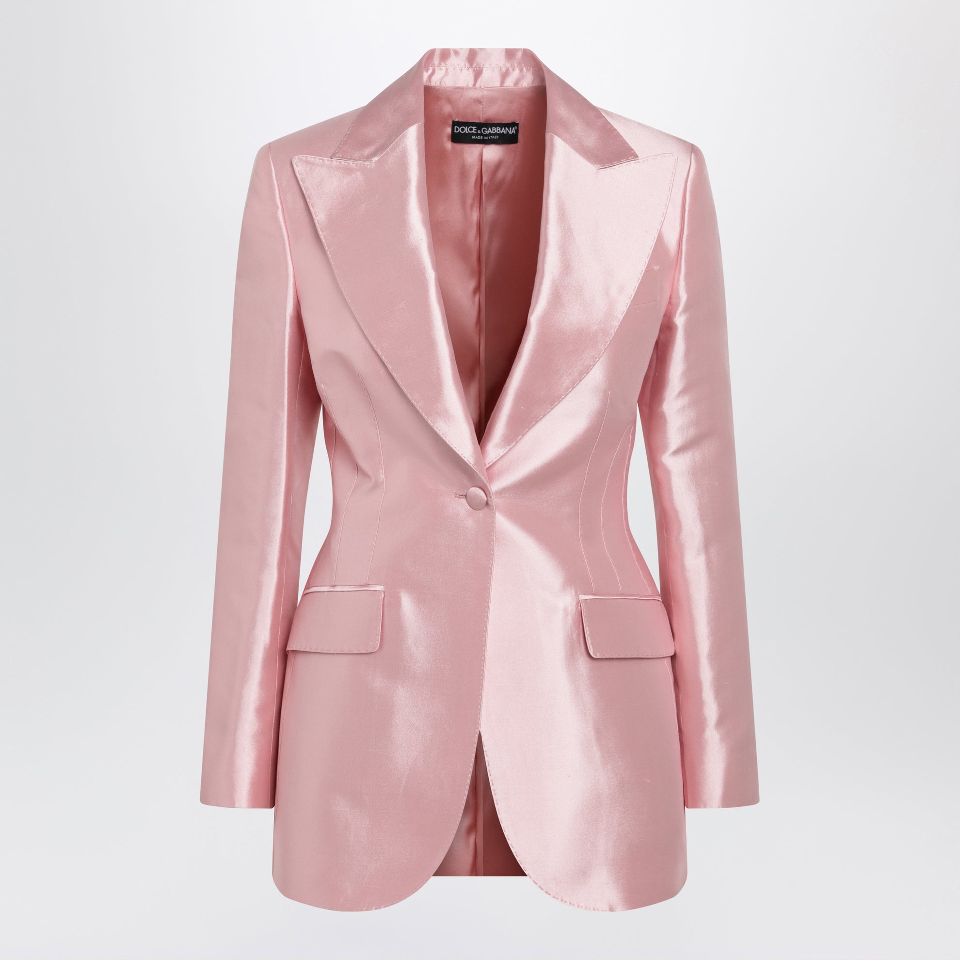 Giacca monopetto in shantung di seta rosa confetto