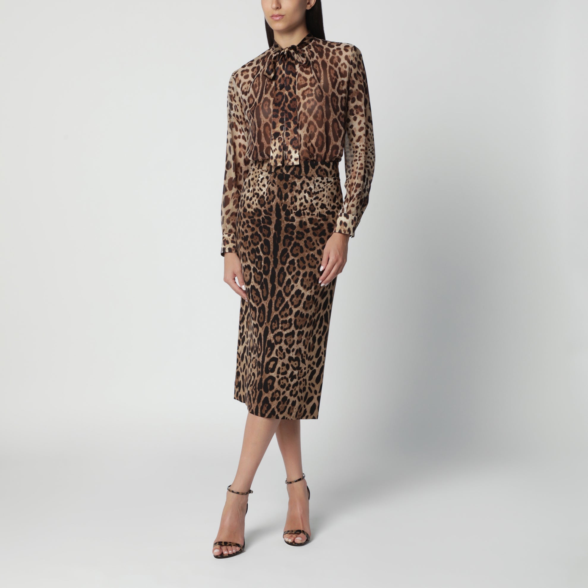 Leopard-print cady skirt