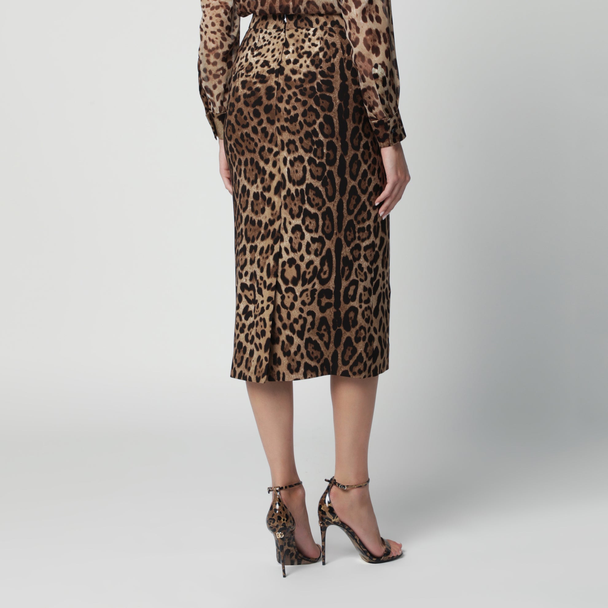 Leopard-print cady skirt