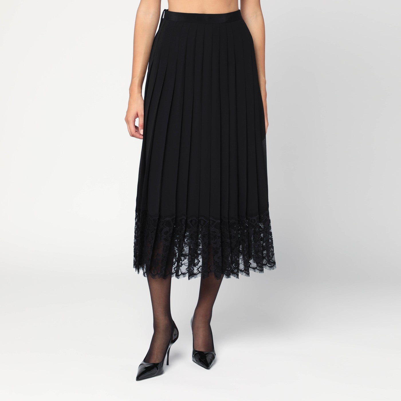Gonna midi in chiffon e pizzo nera