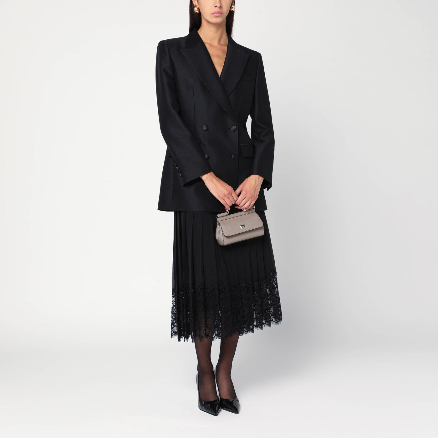 Gonna midi in chiffon e pizzo nera