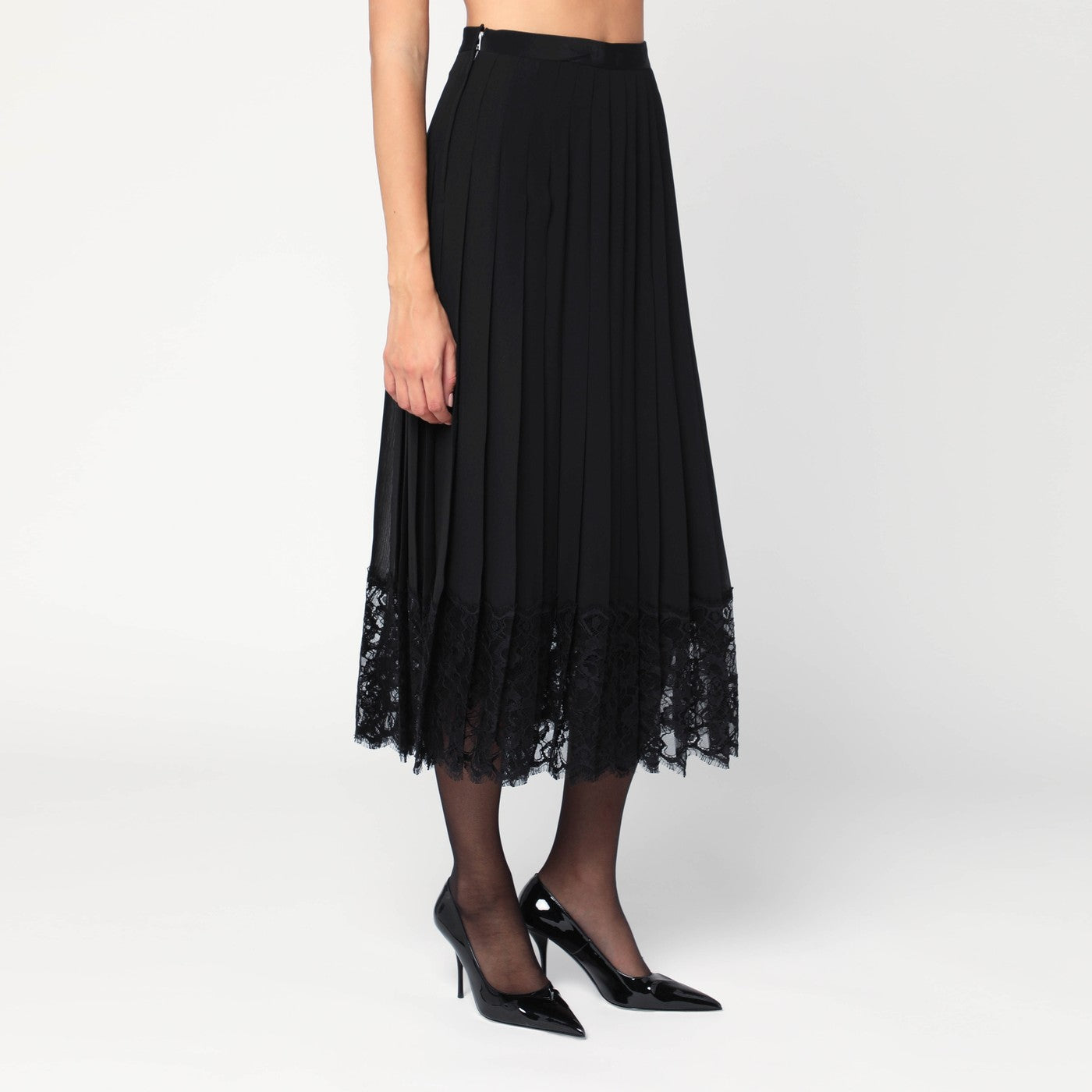Gonna midi in chiffon e pizzo nera