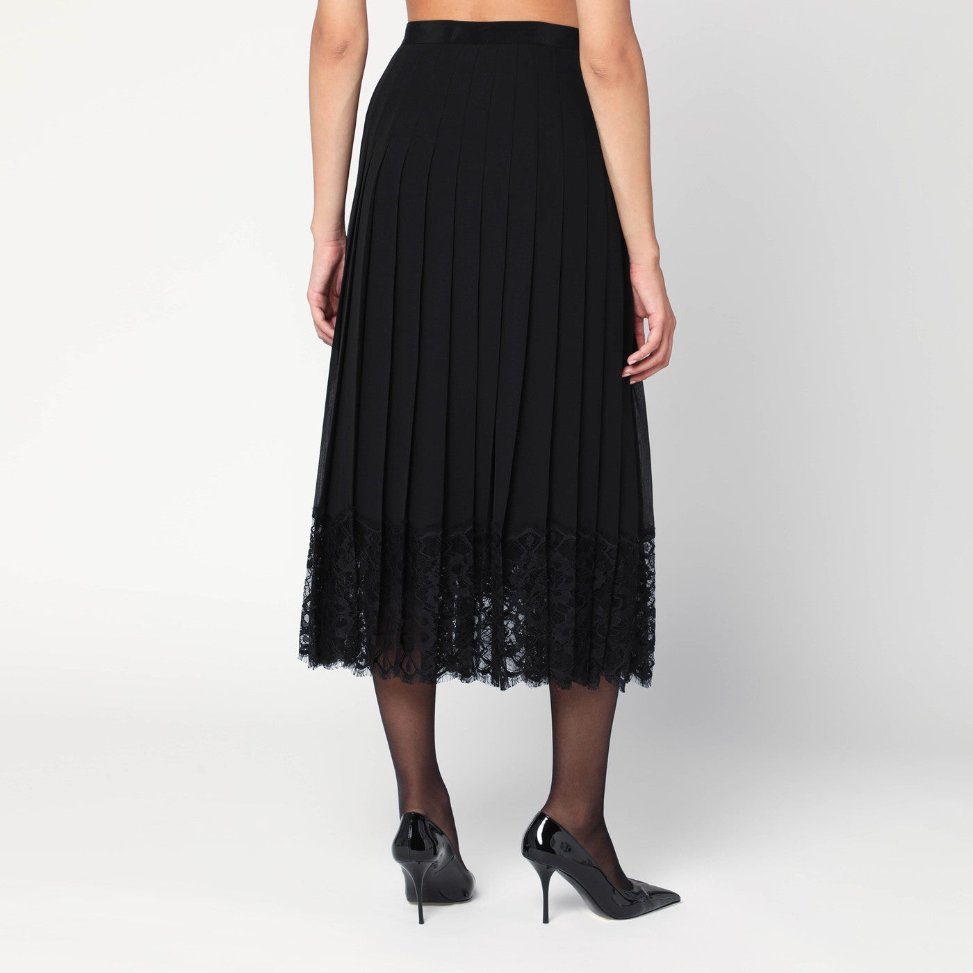 Gonna midi in chiffon e pizzo nera