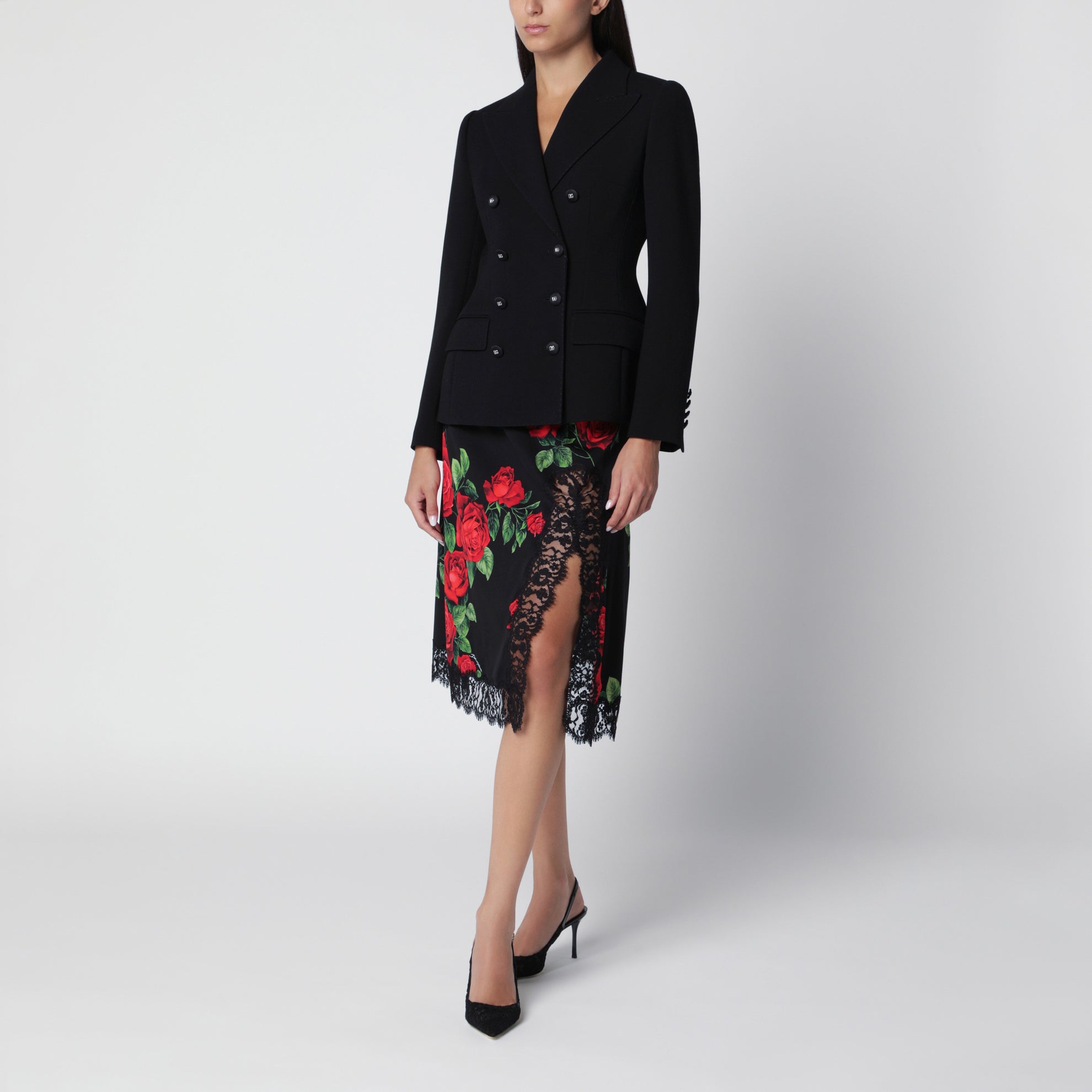 Rock mit Blumenmuster aus Seidenmischung und Spitze