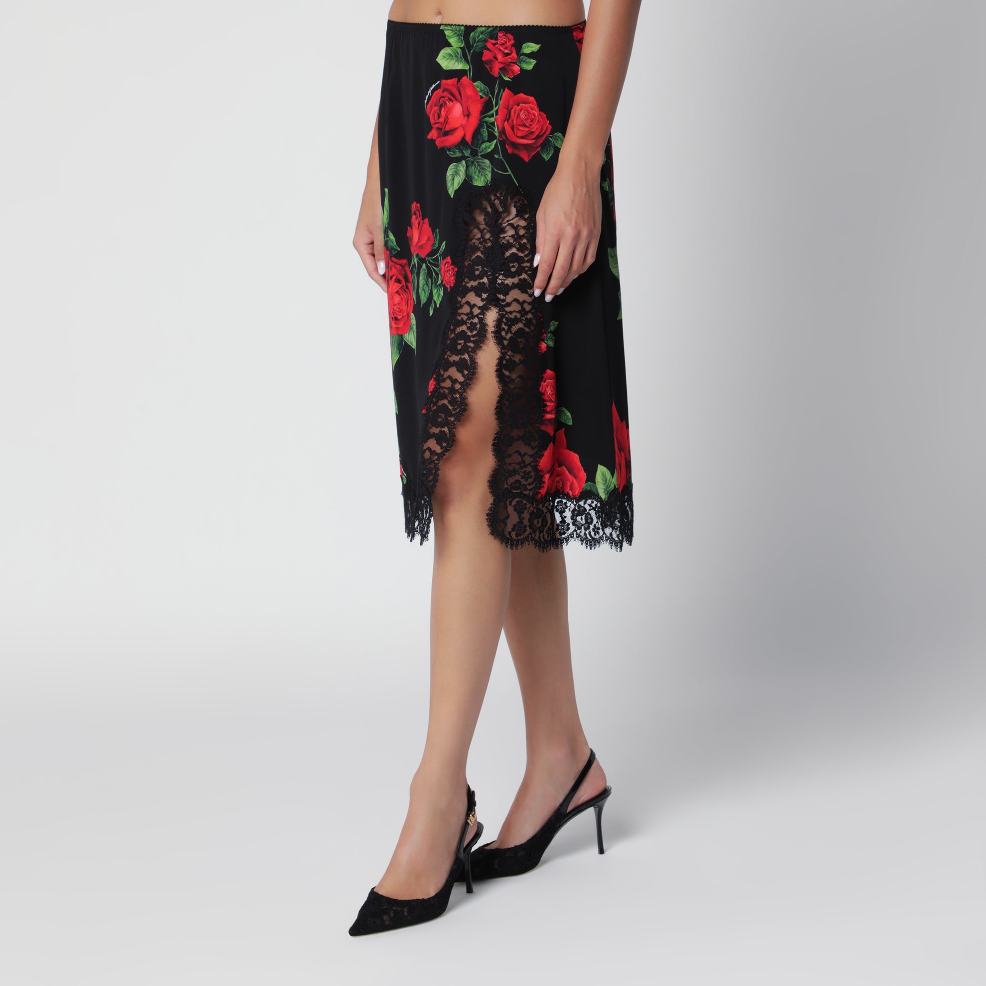 Rock mit Blumenmuster aus Seidenmischung und Spitze