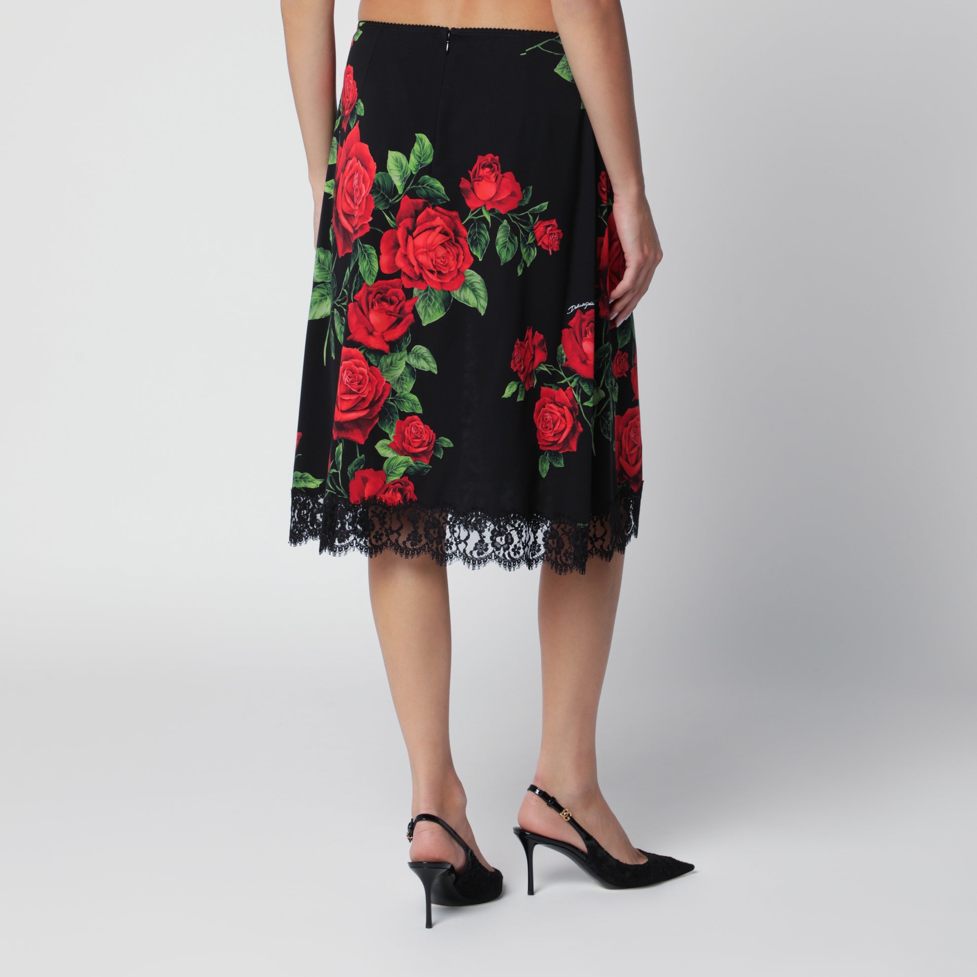 Rock mit Blumenmuster aus Seidenmischung und Spitze