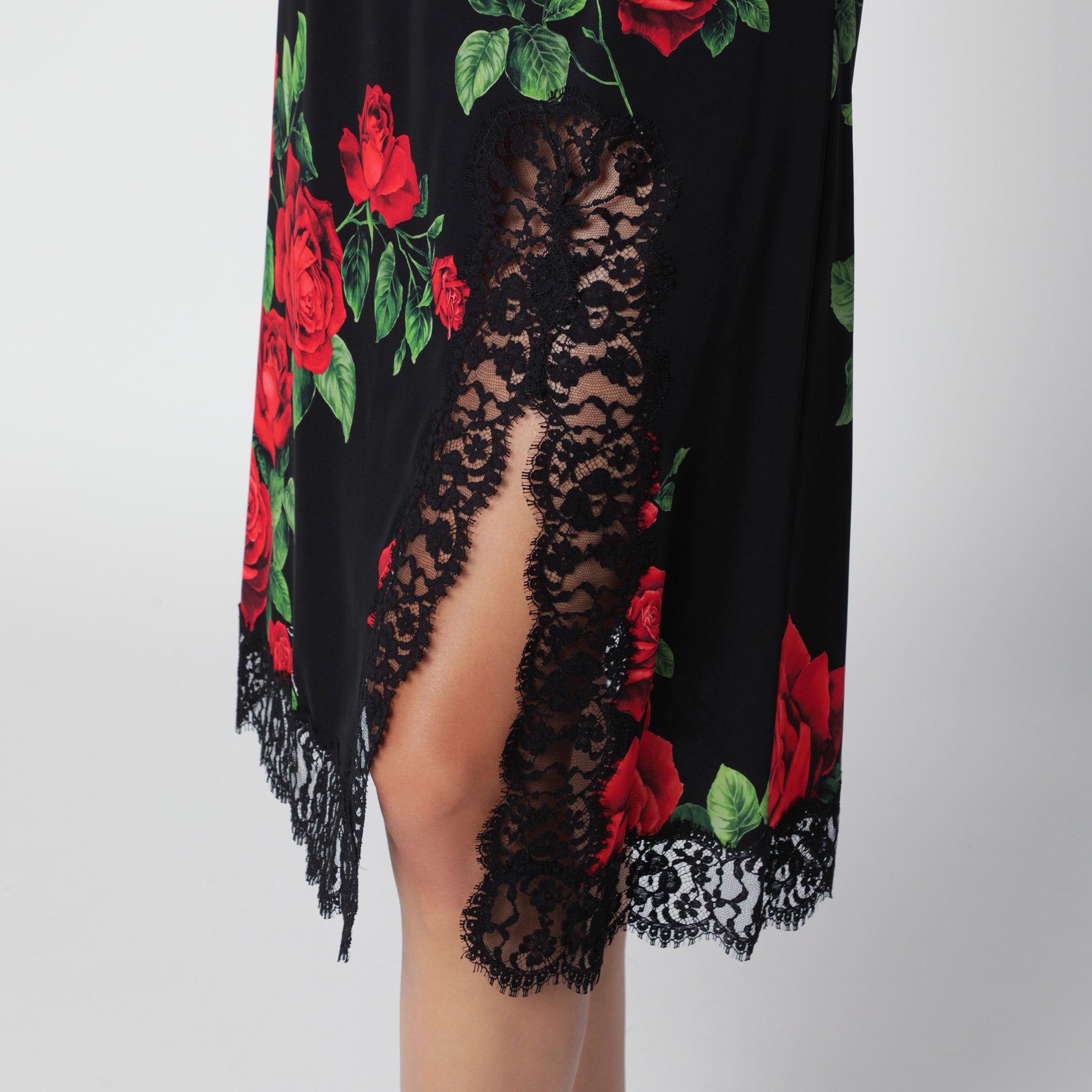 Rock mit Blumenmuster aus Seidenmischung und Spitze