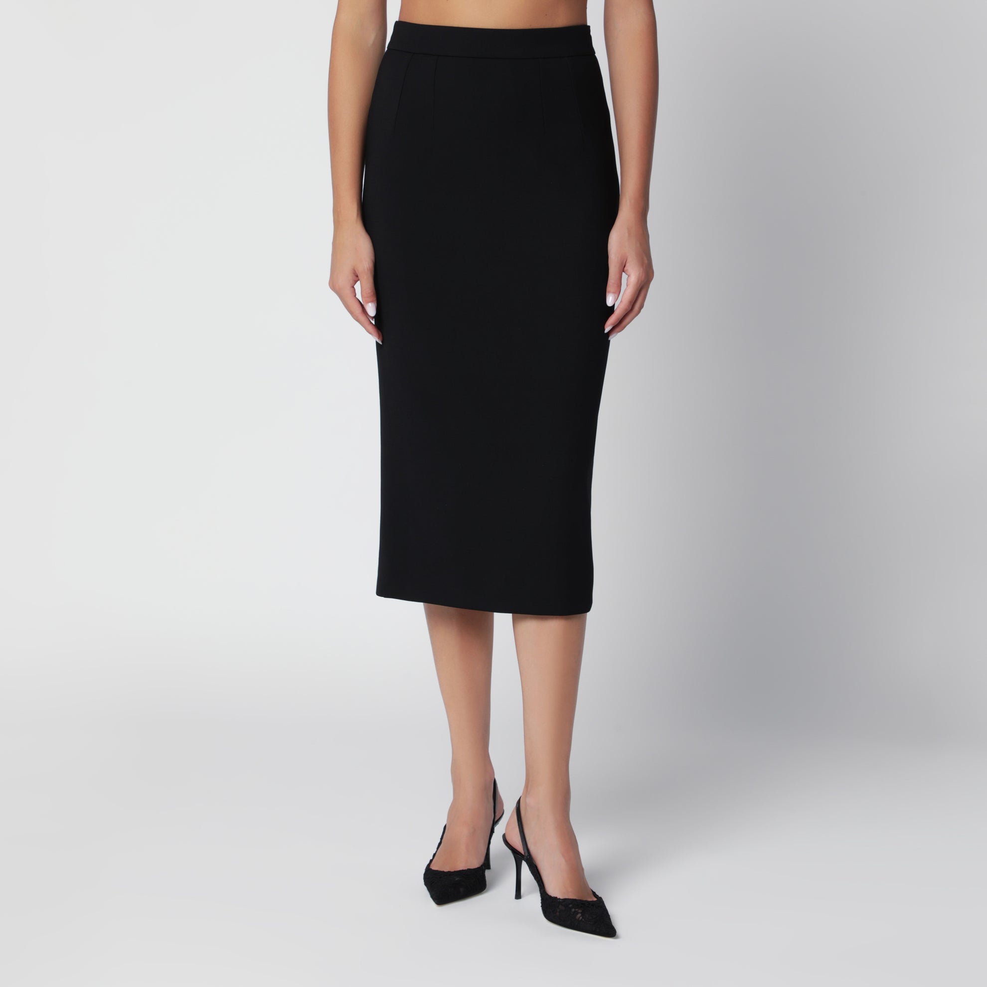Jupe midi noire en laine vierge