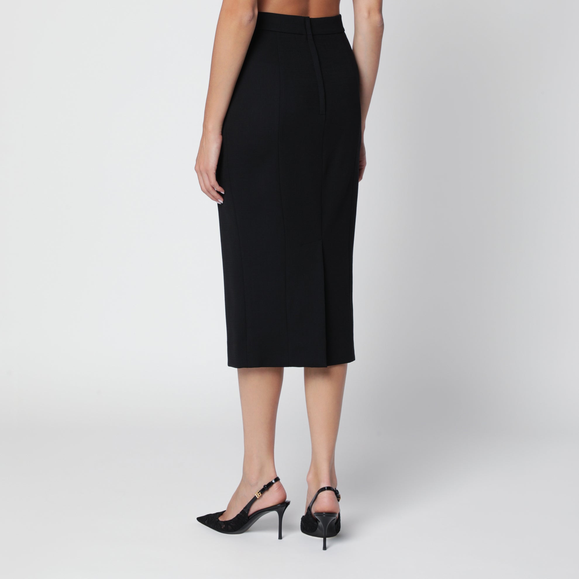 Jupe midi noire en laine vierge