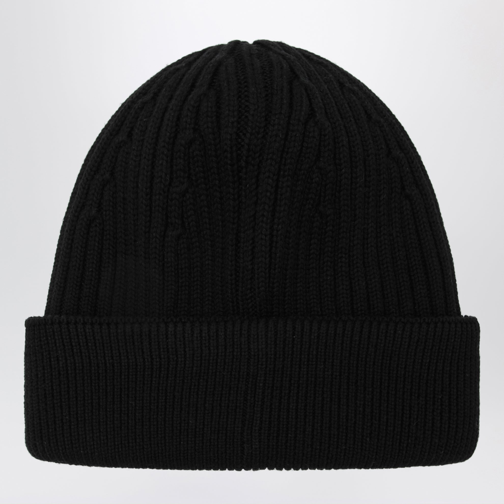 Black wool beanie with logo embroidery