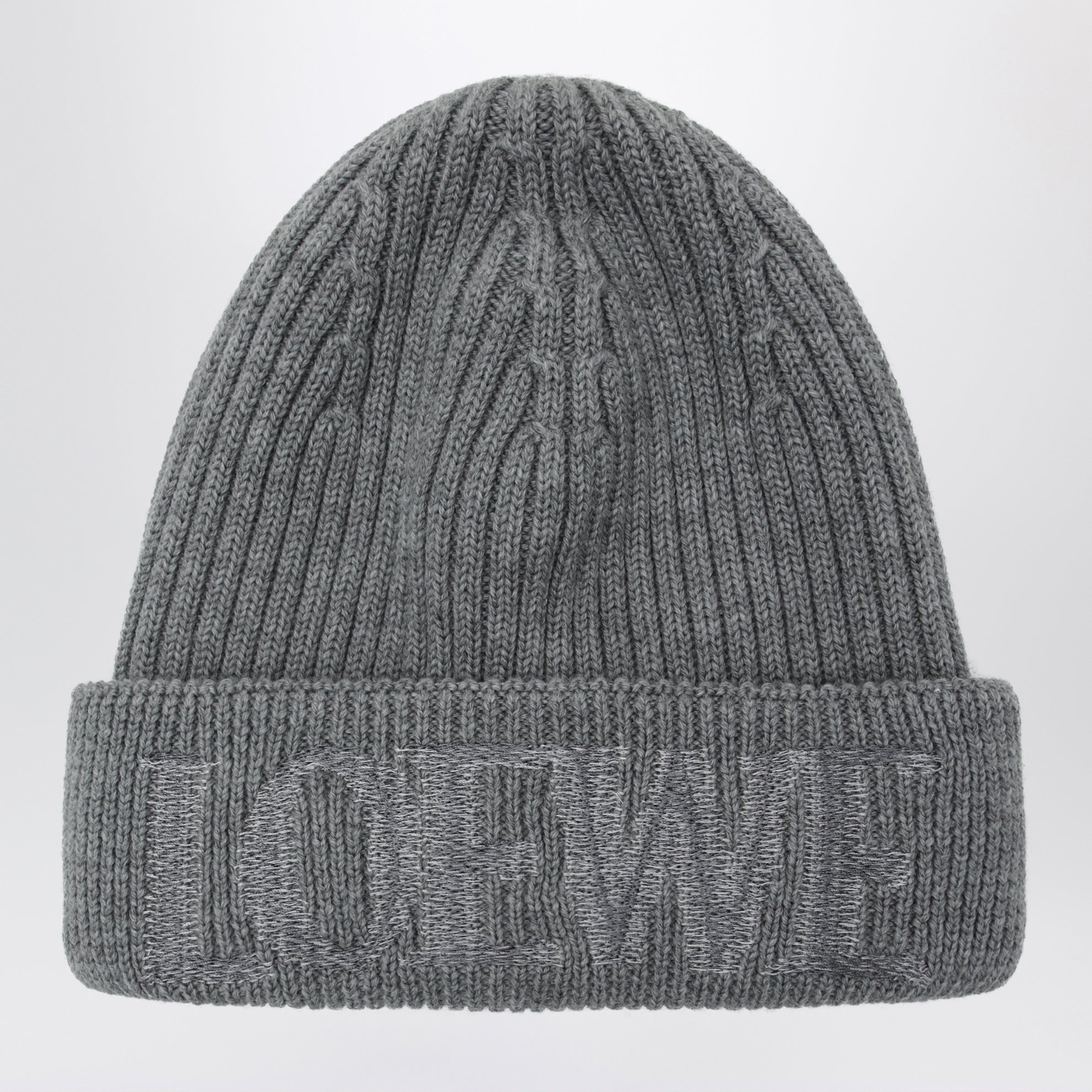 Grey wool beanie with logo embroidery