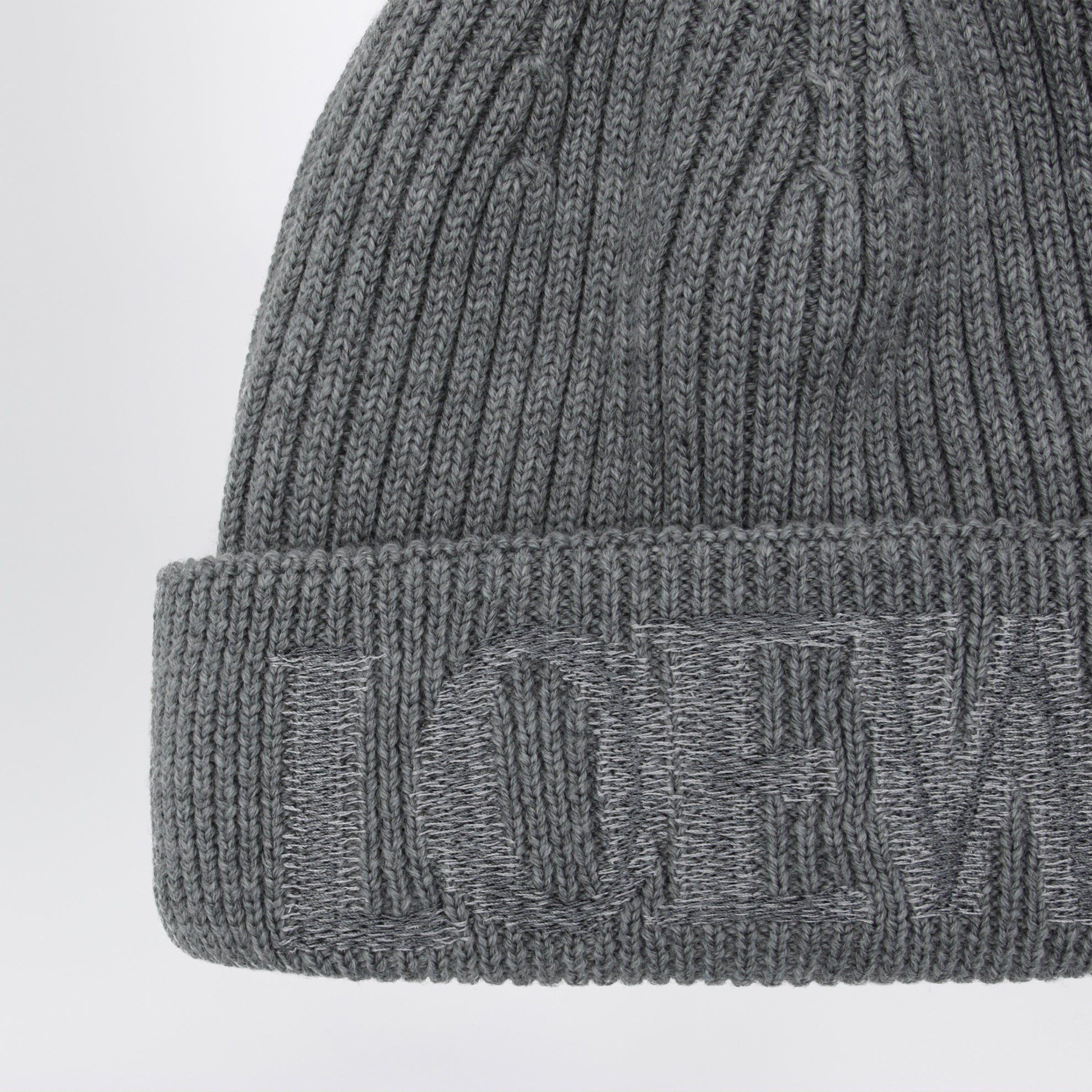 Grey wool beanie with logo embroidery