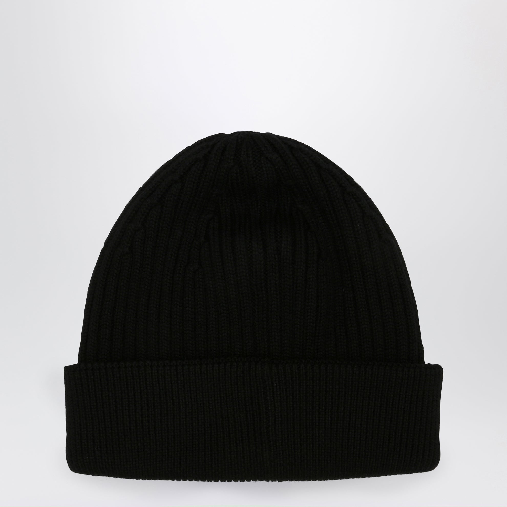 Black wool beanie with logo embroidery