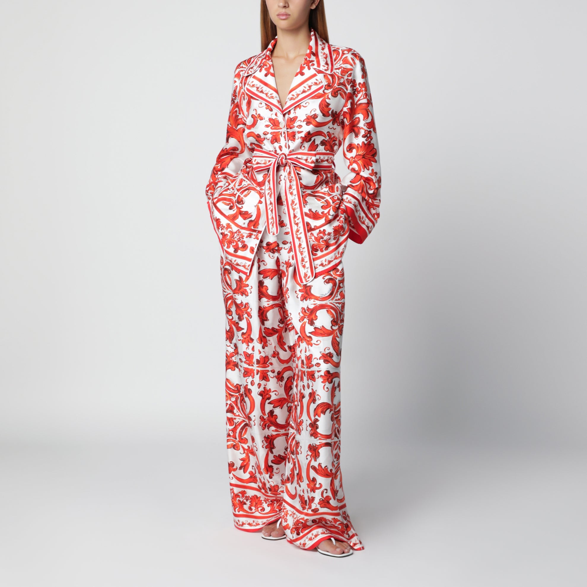 Vanity shirt in silk with majolica print, multicolor