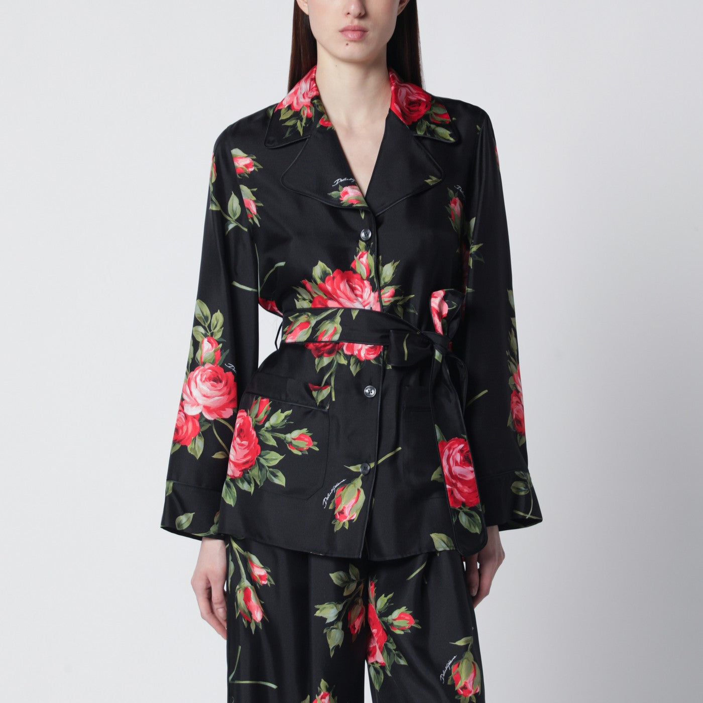 Black Vanity shirt with Bouquet rose print