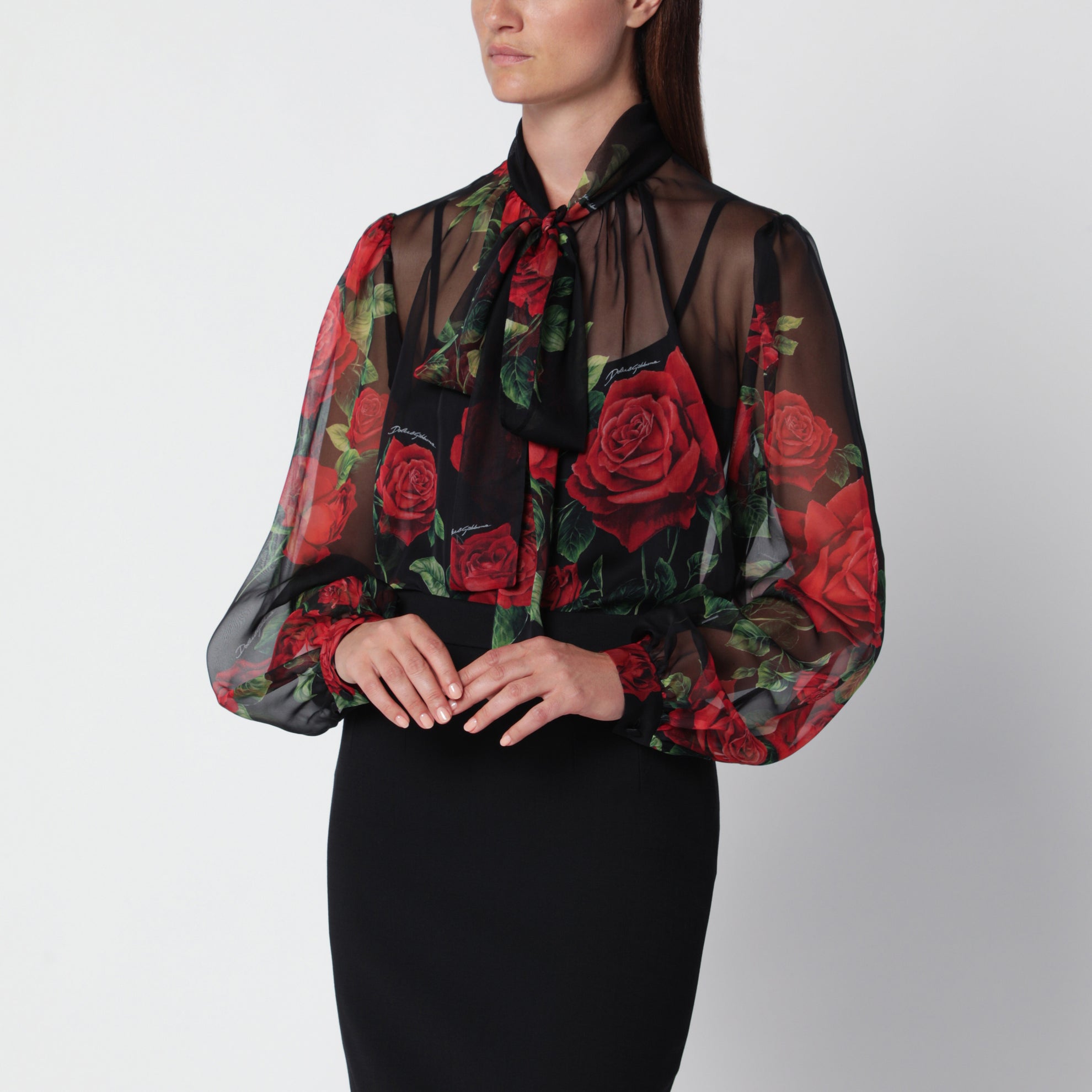 Bluse aus Seidenchiffon mit Rosenprint