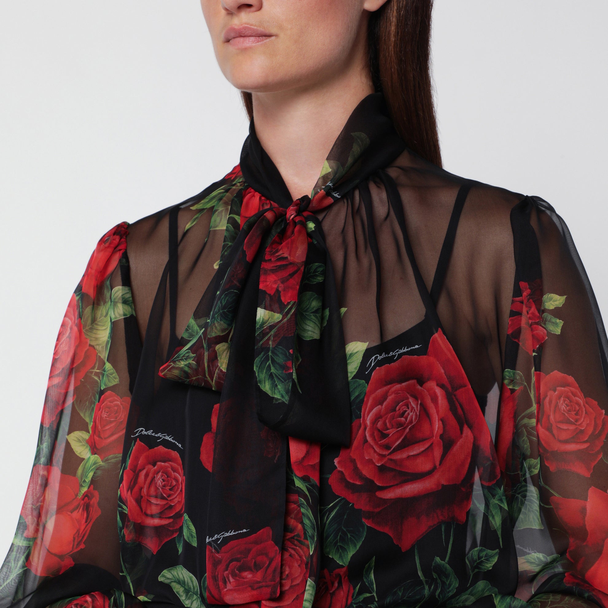 Bluse aus Seidenchiffon mit Rosenprint