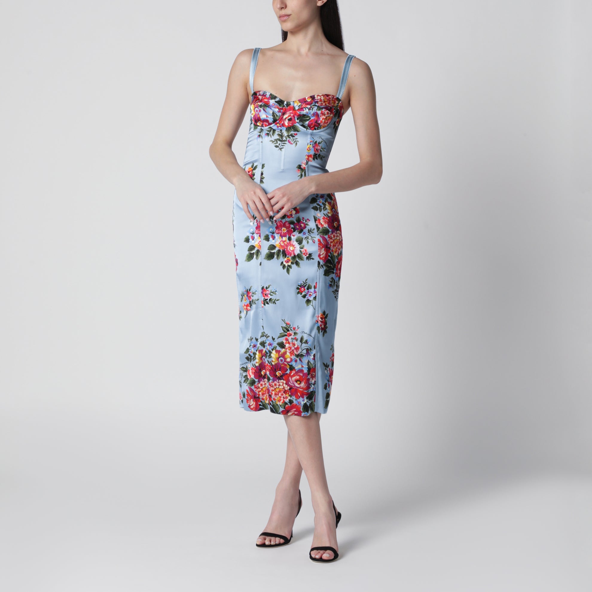 Midi dress in twill with floral print
