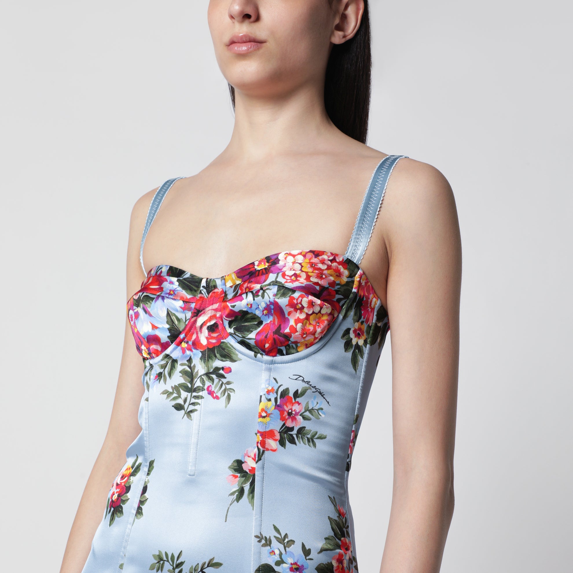 Midi dress in twill with floral print
