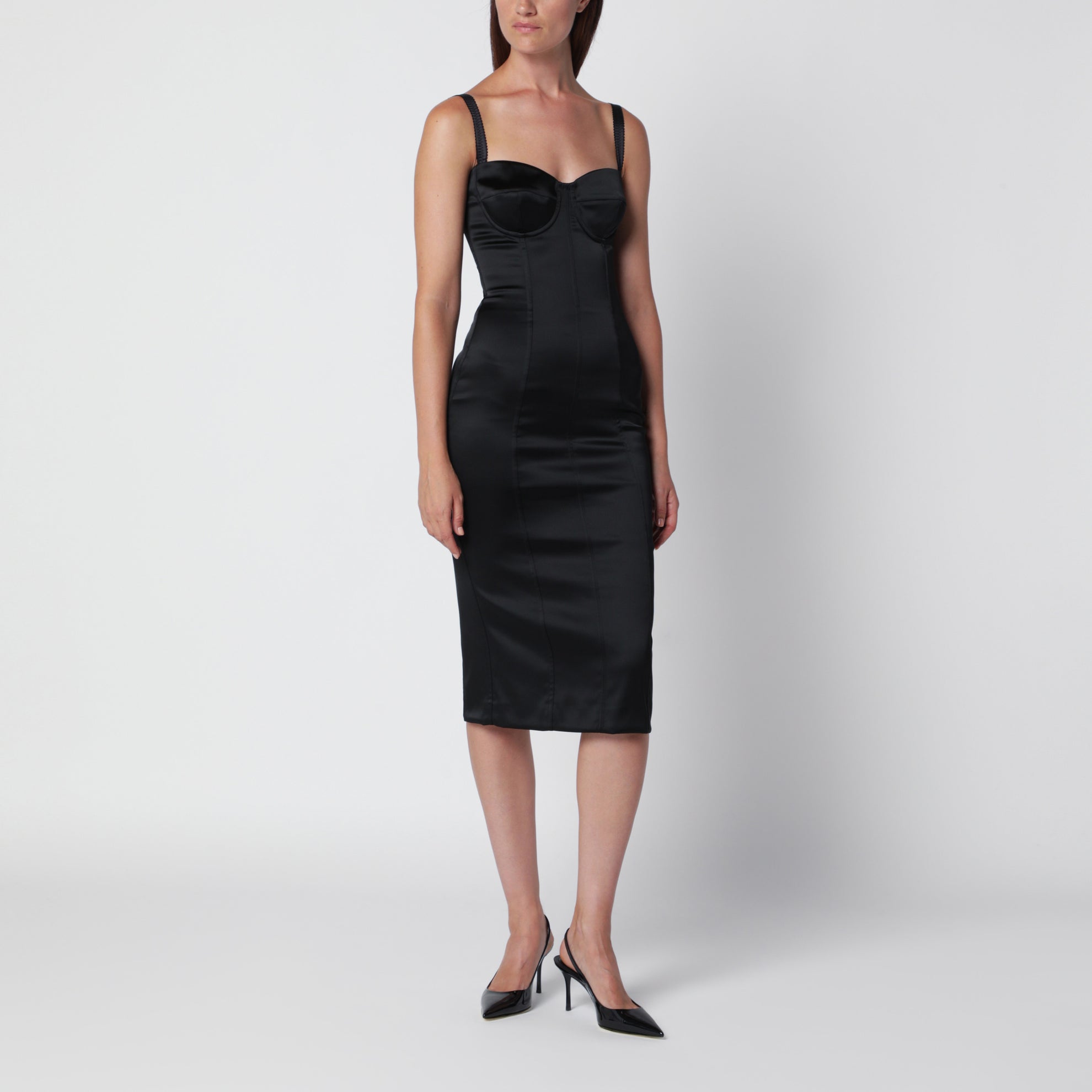 Black satin bustier dress