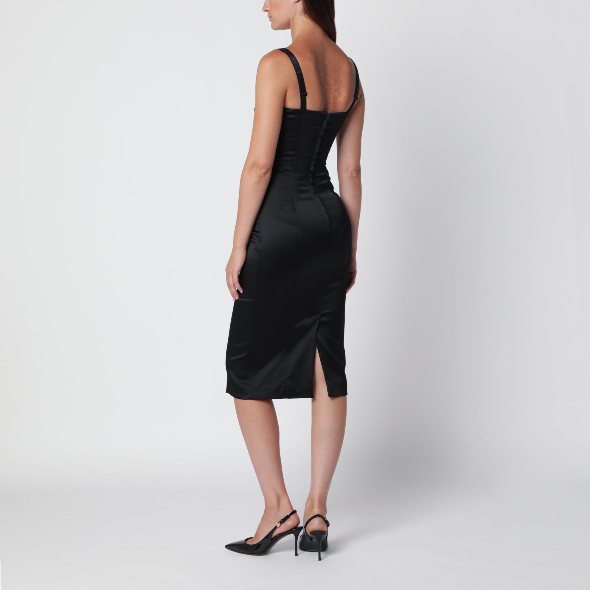 Black satin bustier dress