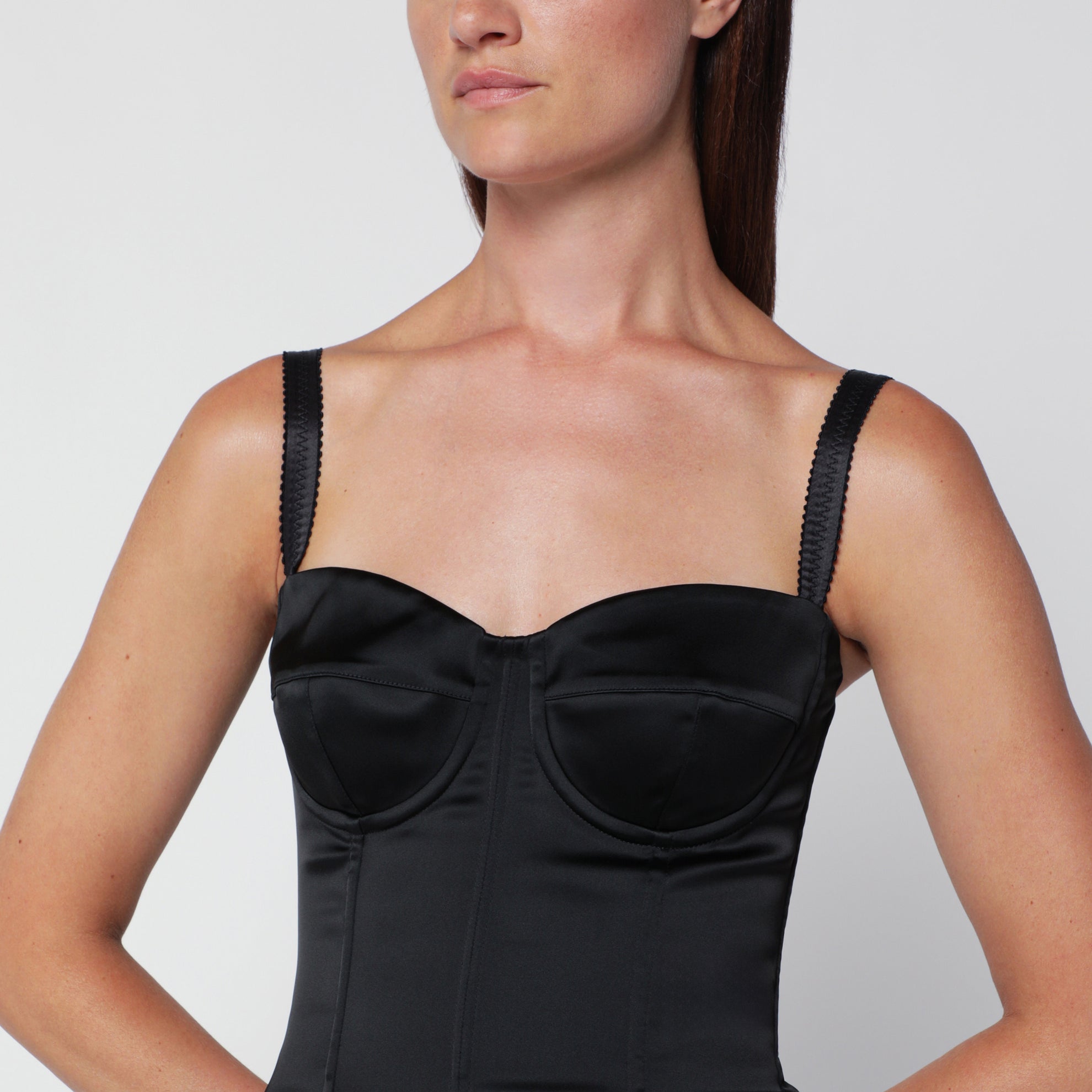 Black satin bustier dress