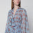 Floral bouquet-print chiffon dress in light blue