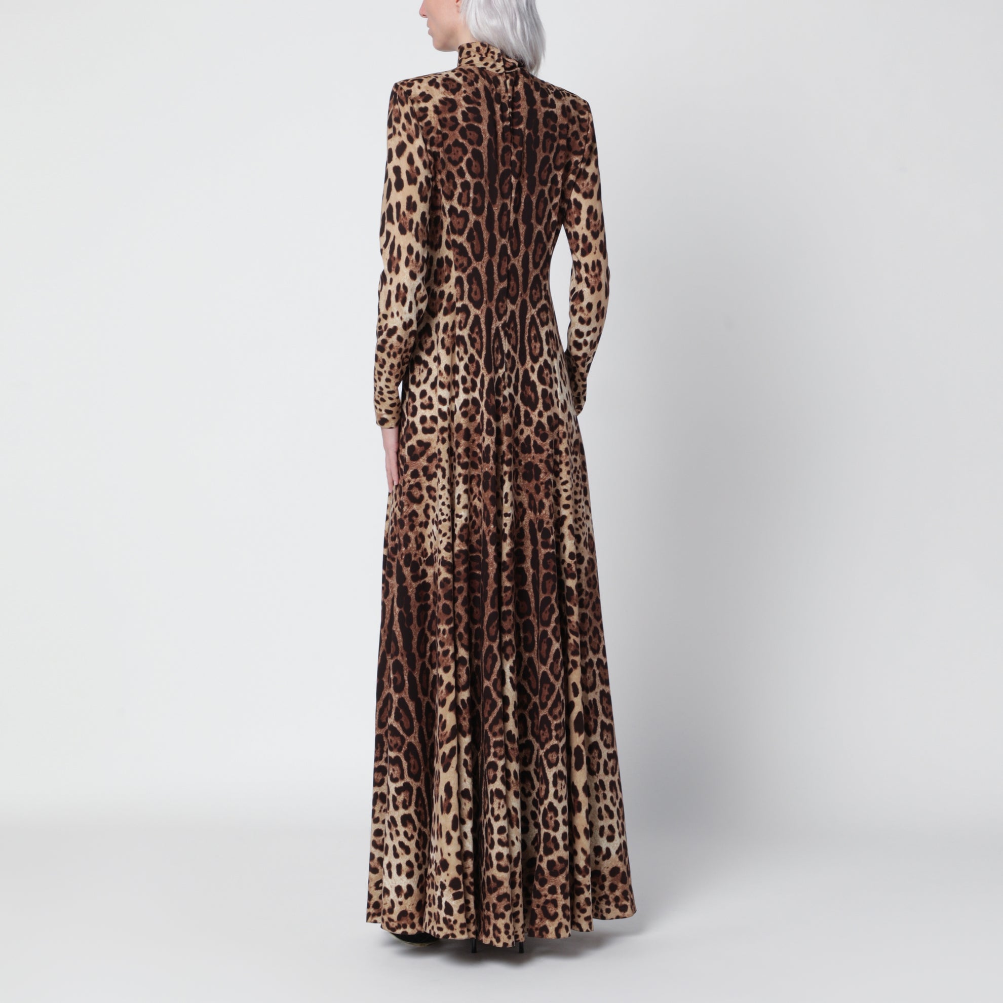 Long leopard-print dress in silk blend